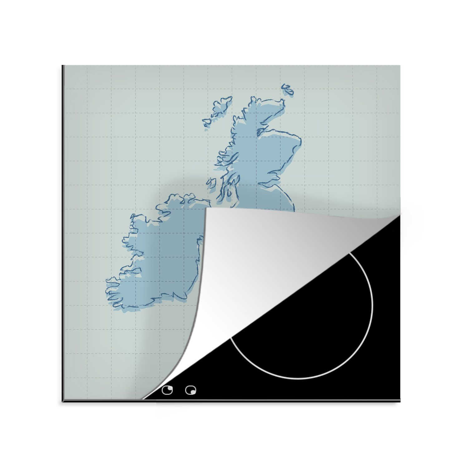 MuchoWow Herdblende-/Abdeckplatte Illustration des Vereinigten Königreichs und Irlands auf grauem, Vinyl, (1 tlg), 78x78 cm, Ceranfeldabdeckung, Arbeitsplatte für küche