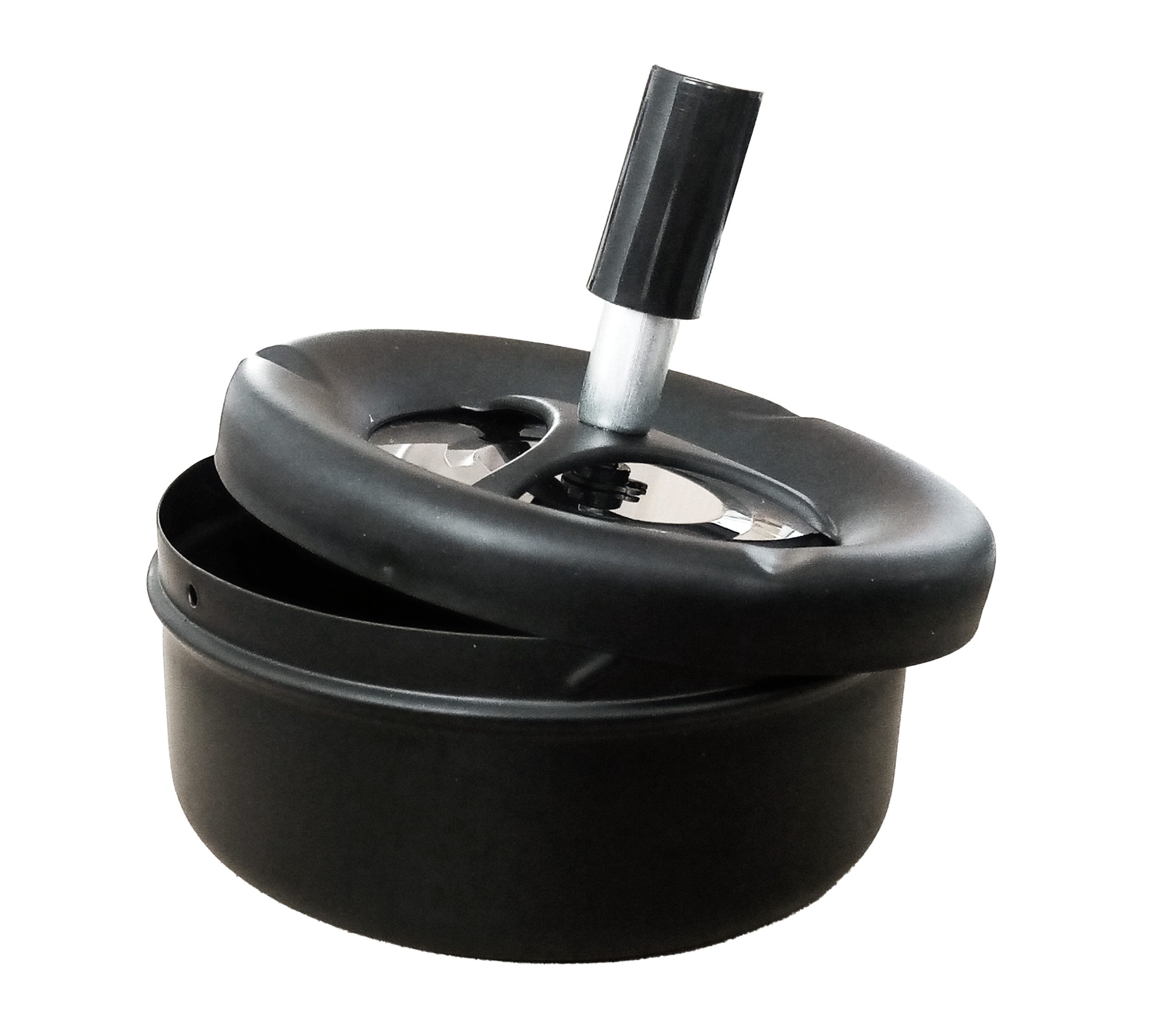 HIT Trading Aschenbecher ASCHENBECHER Ø11cm aus Edelstahl Schwarz matt Drehaschenbecher 1, Druckaschenbecher Windaschenbecher Ascher