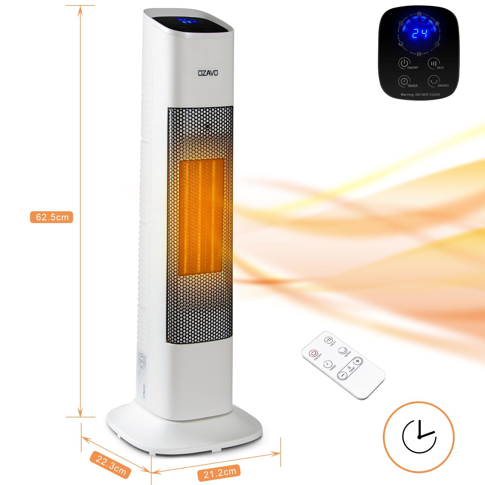OZAVO Heizgerät OZ2003R, 2000W Keramikheizlüfter Turmheizlüfter Heizlüfter
