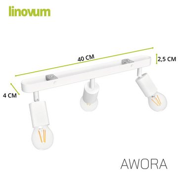 linovum LED Aufbaustrahler AWORA Deckenlampe 3 flammig weiss inkl. E27 fourSTEP LEDs, Leuchtmittel inklusive