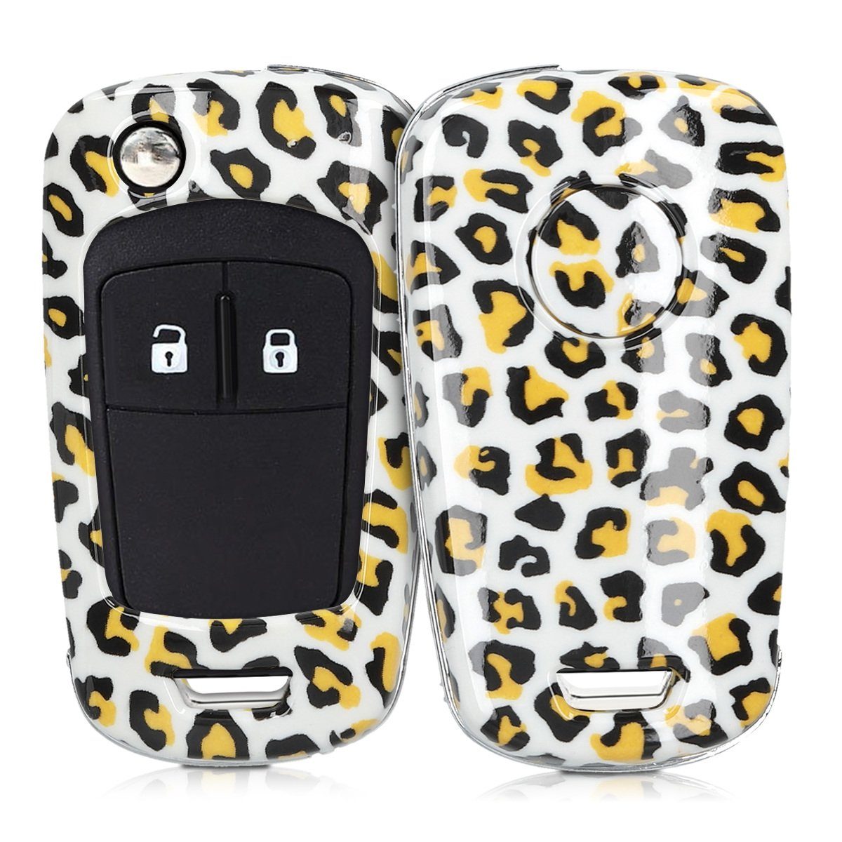 kwmobile Schlüsseltasche, Autoschlüssel Hülle für Audi - Hardcover  Schutzhülle Schlüsselhülle für Audi 3-Tasten Klappschlüssel Leopard Design