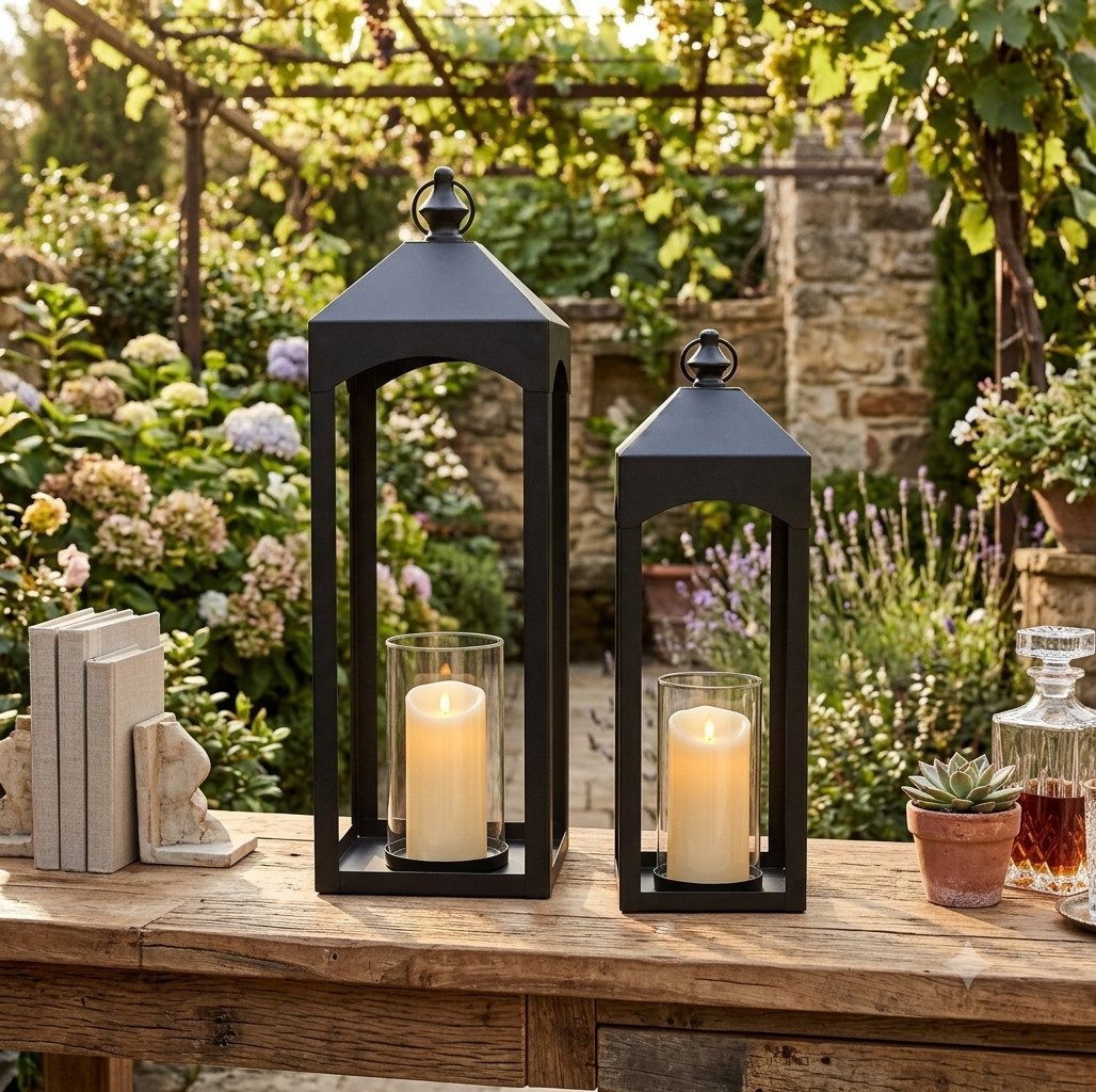 Home-trends24.de Kerzenlaterne Metall Kerzenhalter schwarz Kerzen Laterne Kerzenständer 2er-Set (2 St)