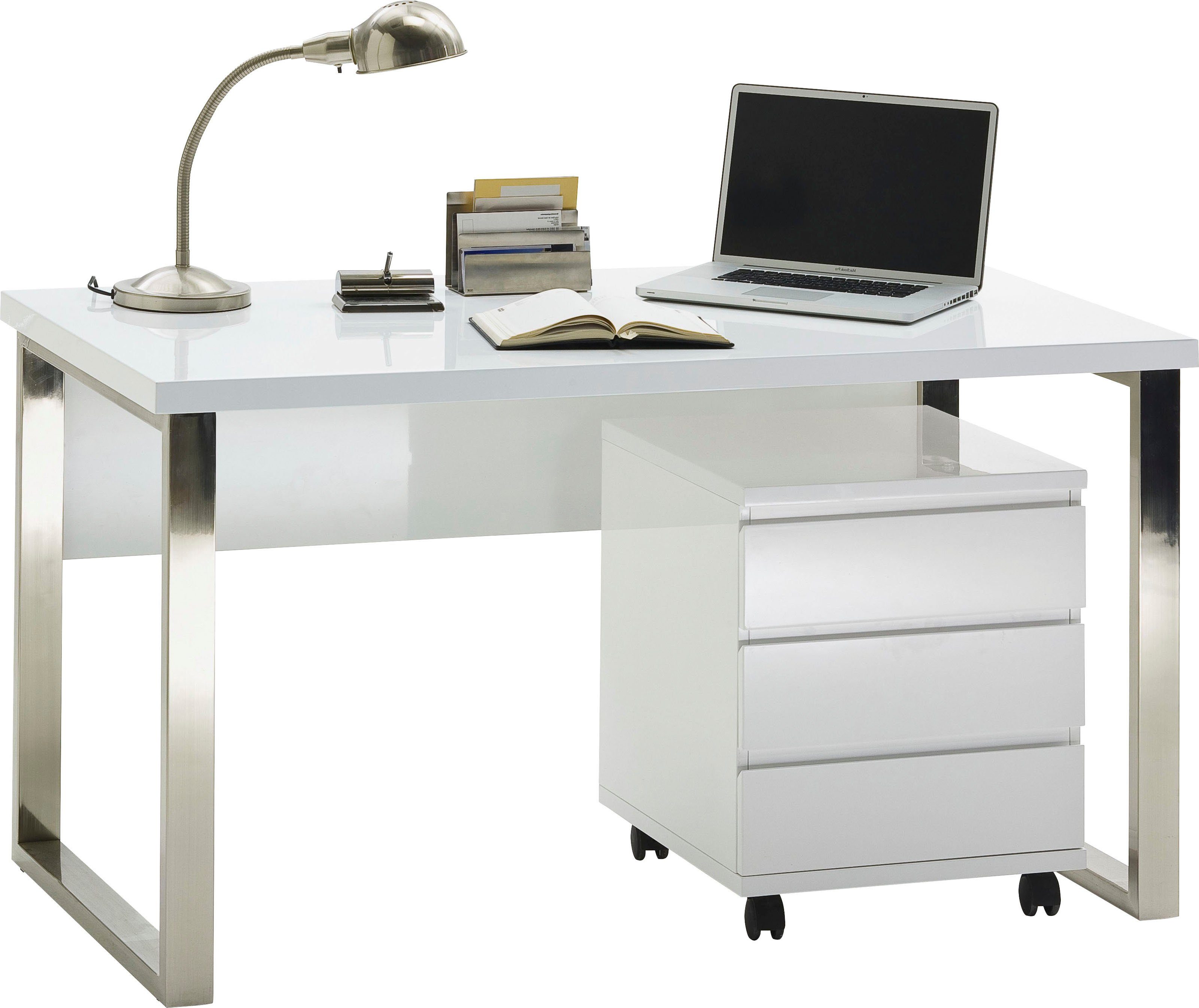 MCA furniture Büroschrank rollbar, hochglanz Rollcontainer weiß RC