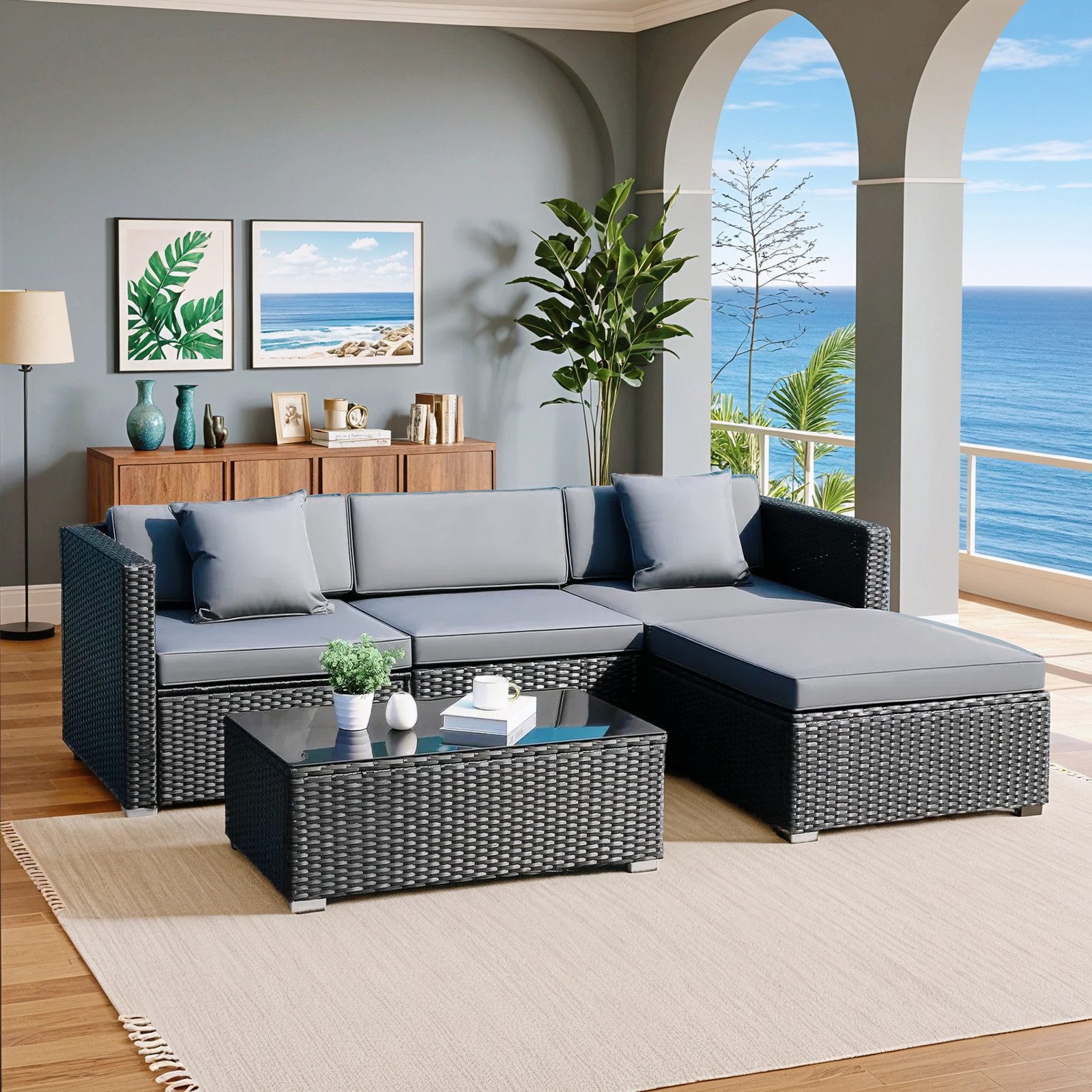 TLGREEN Gartenlounge-Set Polyrattan Balkon lounge Set, günstig online kaufen