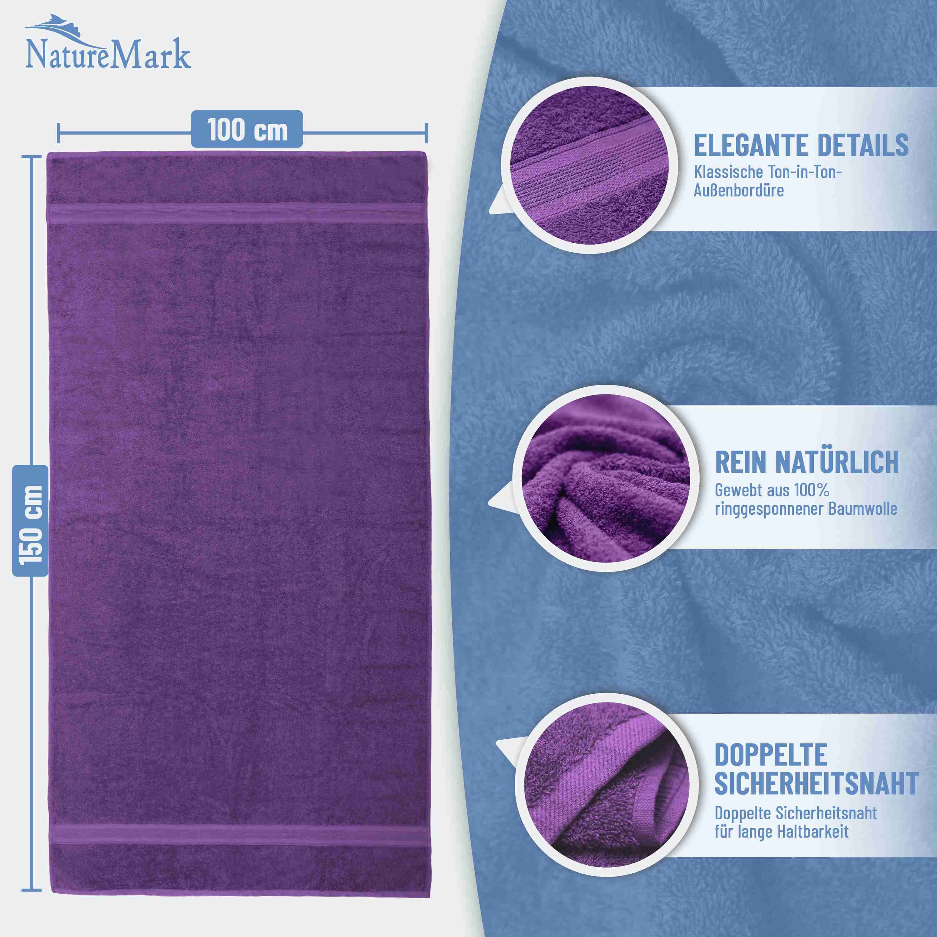 NatureMark Badetuch 2er-Set Frottier Badetücher 100x150cm, 100% Baumwolle (2-St), Premium Qualität, BADETUCH, Bade-Handtuch, 100x150cm