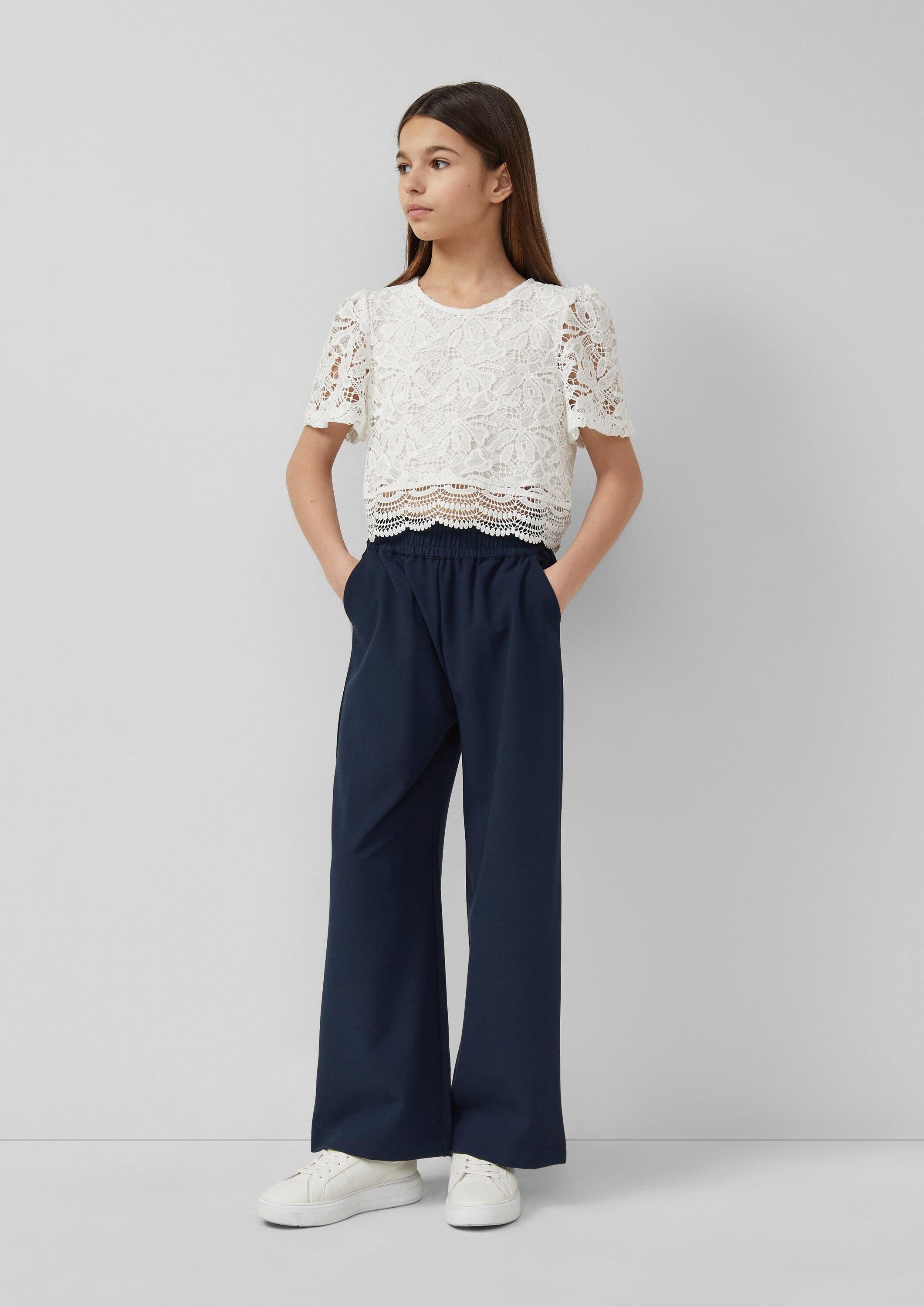 s.Oliver Kurzarmbluse Bluse Spitzenbluse im Boxy Fit