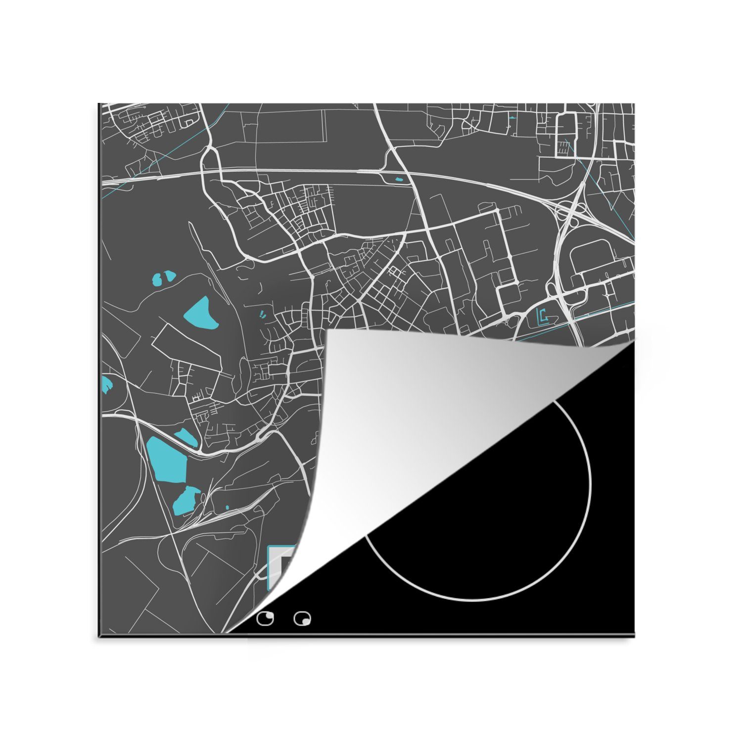 MuchoWow Herdblende-/Abdeckplatte Frechen - Stadtplan - Blau - Karte - Deutschland, Vinyl, (1 tlg), 78x78 cm, Ceranfeldabdeckung, Arbeitsplatte für küche