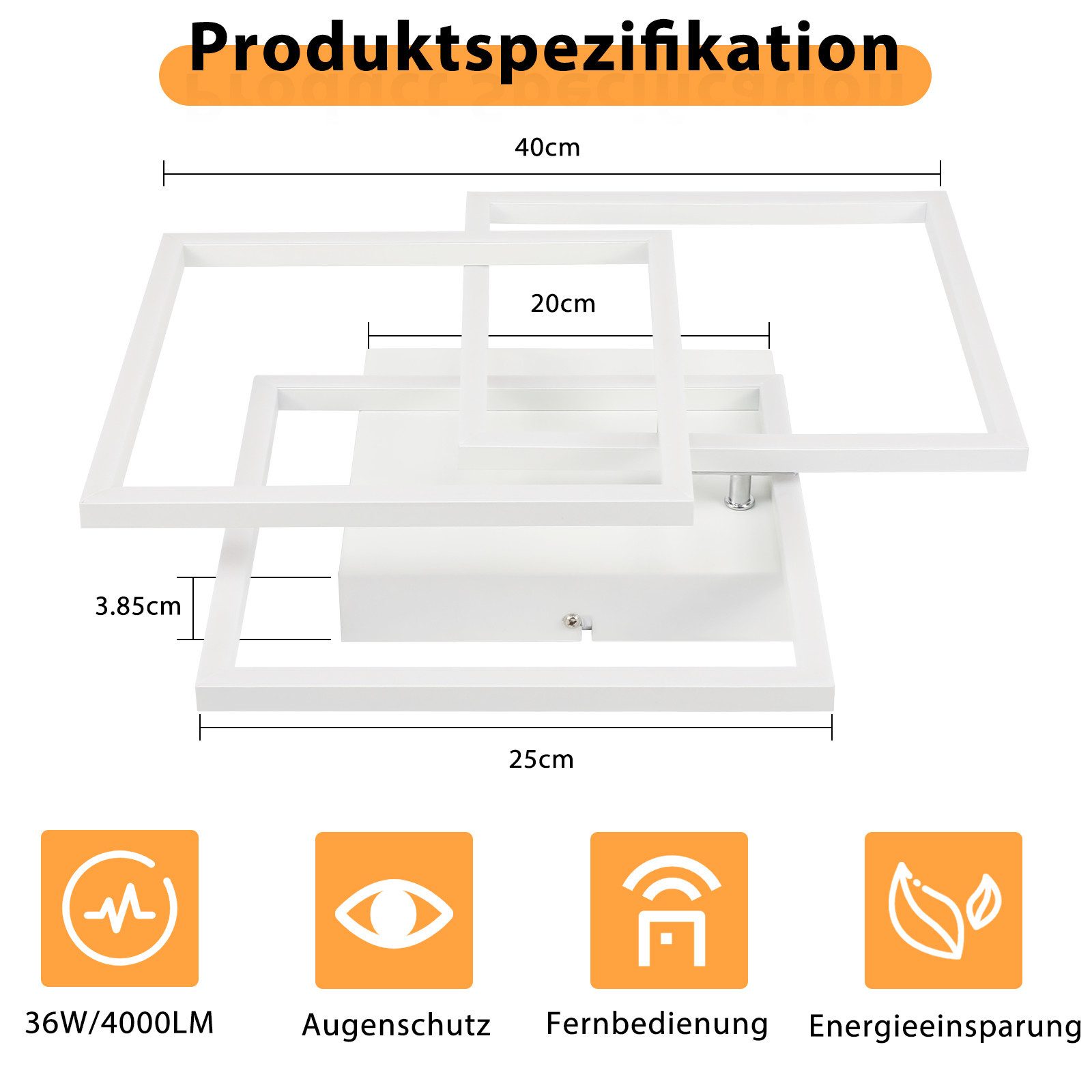 ZMH LED Deckenleuchte Wohnzimmer Schwarz/Weiß 3000-6500K Modern Deckenlampe Küche Büro, LED fest integriert, Warmweiß-Kaltweiß, weiß 36W Wohnzimmerlampe mit Fer – Bild 4 von 5