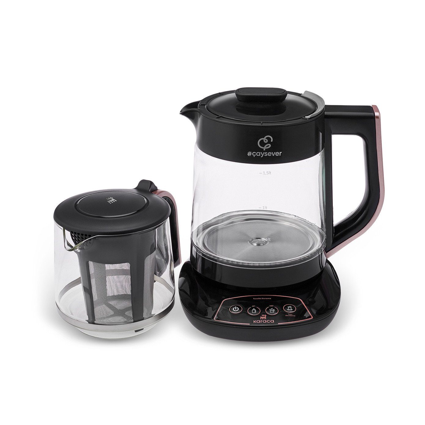 Karaca Wasserkocher Karaca Çaysever 3-in-1 Sprechender Teekocher + Wasserkocher, Rosegold, 2200 W