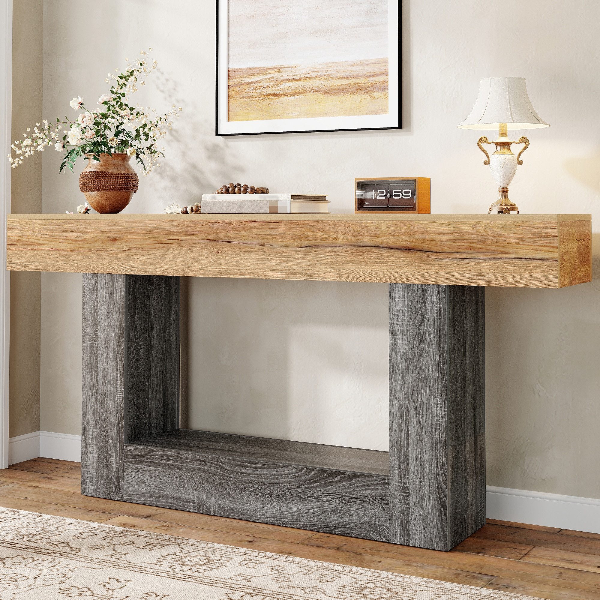 OKWISH Sideboard 160x82,5x30 cmZweifarbiger Konsolentisch in Holzoptik (Packung, 1 St., Unteres Ablagefach aus Spanplatte), mit dicker Tischplatte, Für Flur & Wohnzimmer