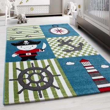 Teppich Piraten-Design, Teppium, Rechteckig, Höhe: 11 mm, Kinderteppich Pirat-Design Bunt Baby Teppich Kinderzimmer Pflegeleicht