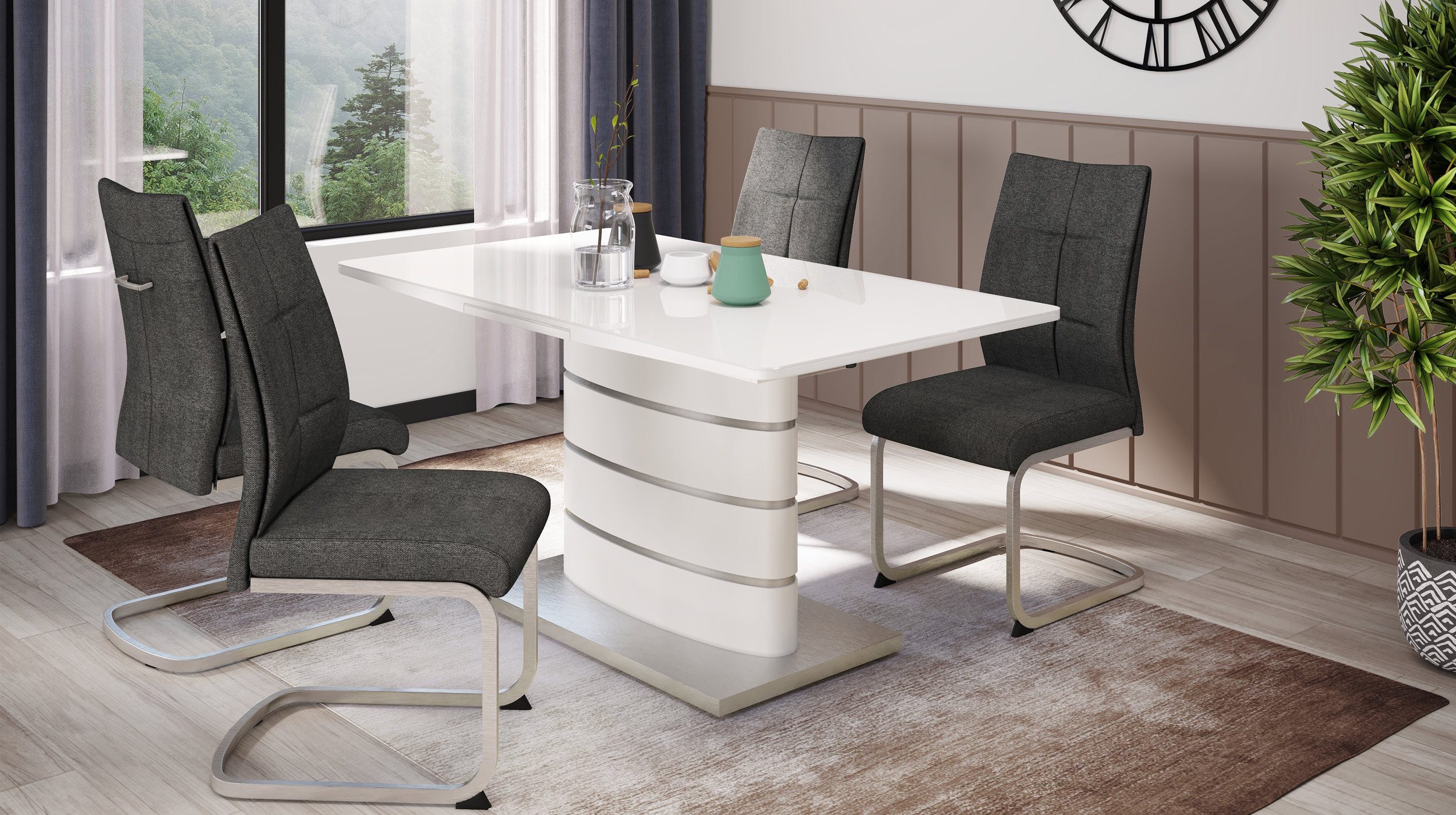 Die Möbelfundgrube® Säulen-Esstisch ANASTASIA 160 - 200 cm ausziehbar / wei günstig online kaufen