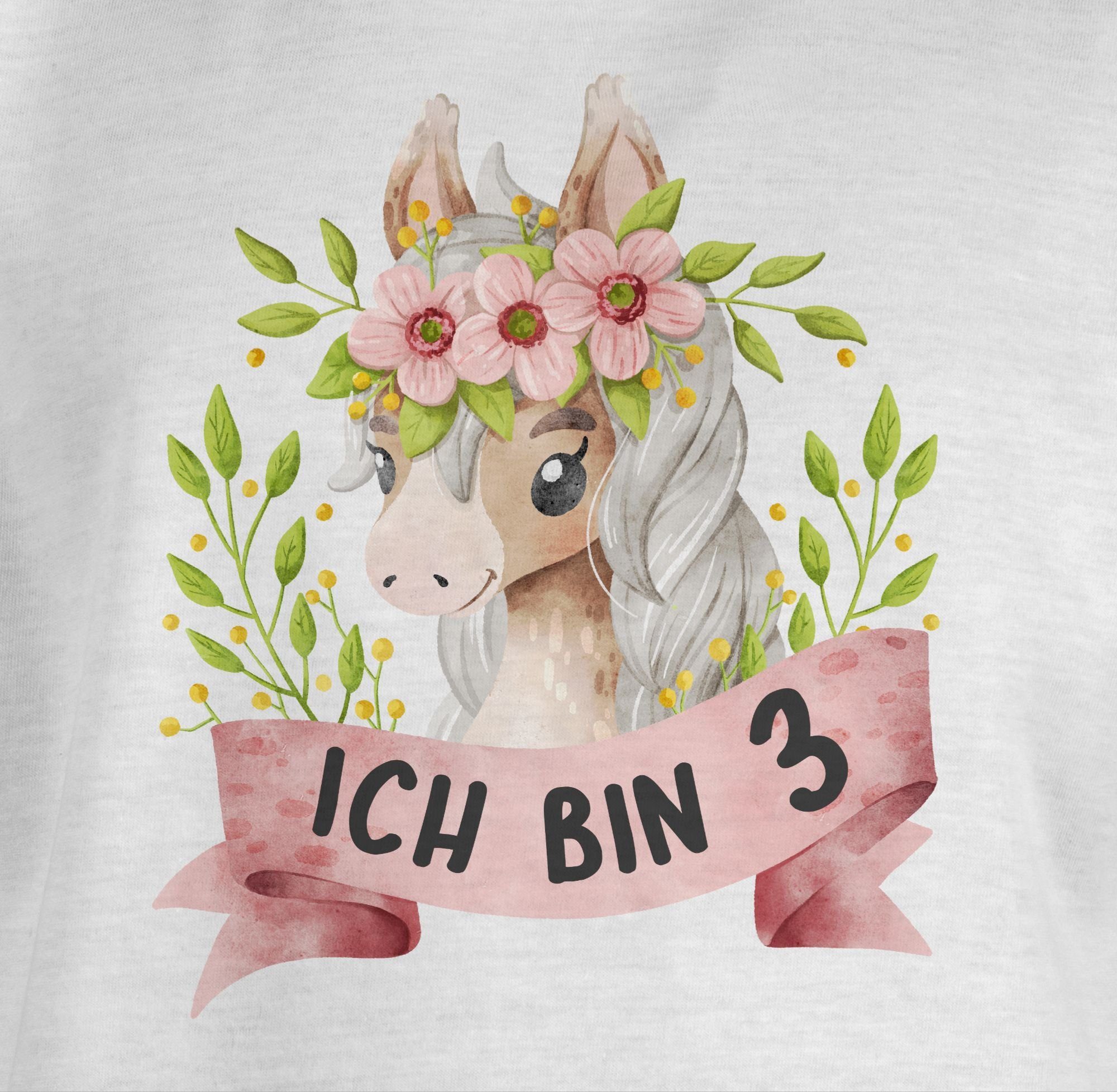 Shirtracer T-Shirt Ich bin Pferd mit Blumen Geburtstag Weiß süßem drei 1 3. mit