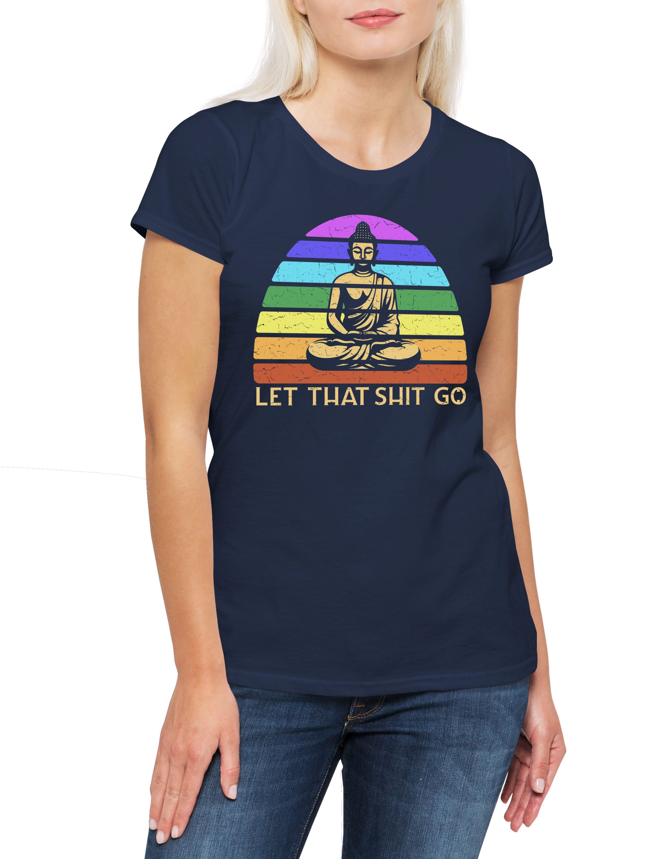 Print-Shirt Let That Shit Go Damen T-Shirt Chakra Yoga Ruhe India Indien OM