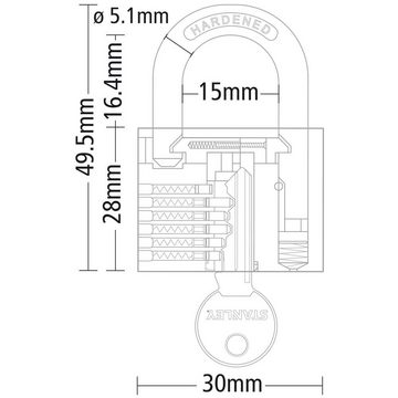 STANLEY Vorhängeschloss Messing-Vorhangschloss 30 mm, Standardbügel, 2 St