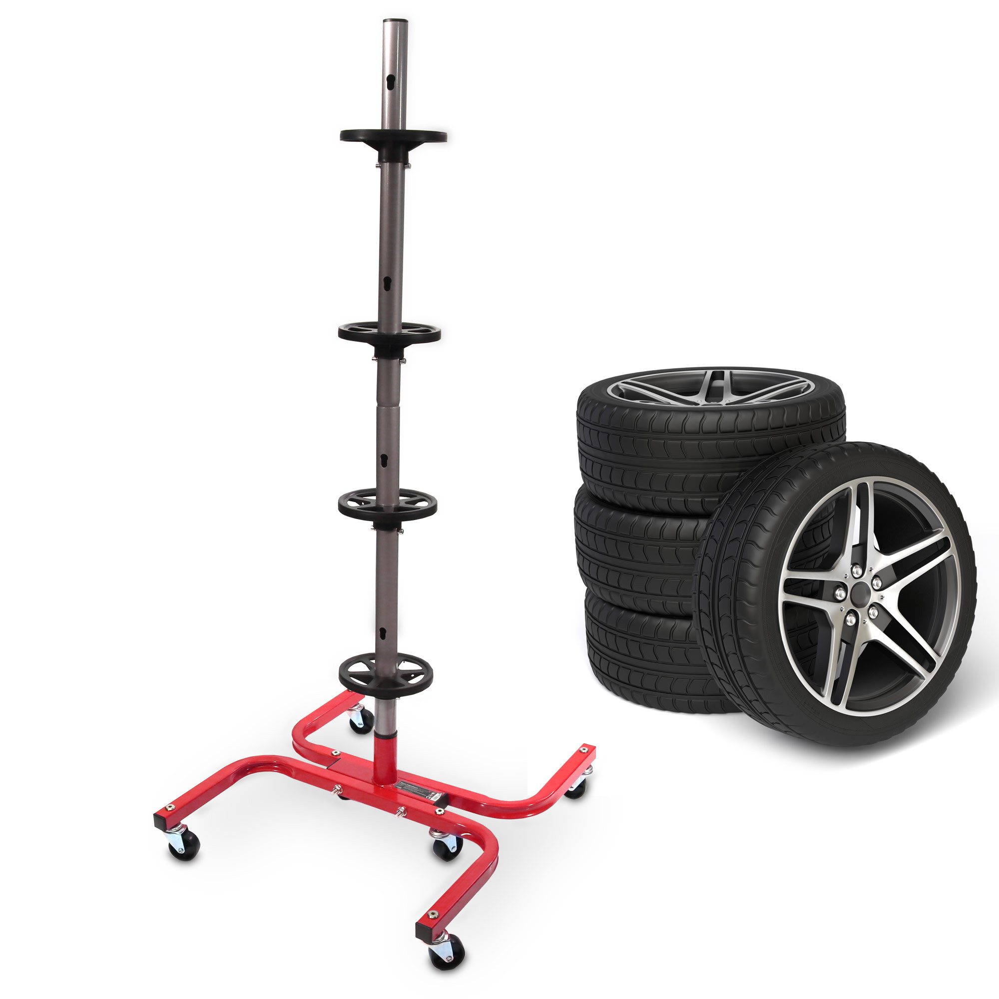 Bituxx Felgenbaum Bituxx Felgenbaum Rot/Schwarz, für 4 Reifen, bis 245 mm Reifenbreite, MS-19738, 360°-Rollen