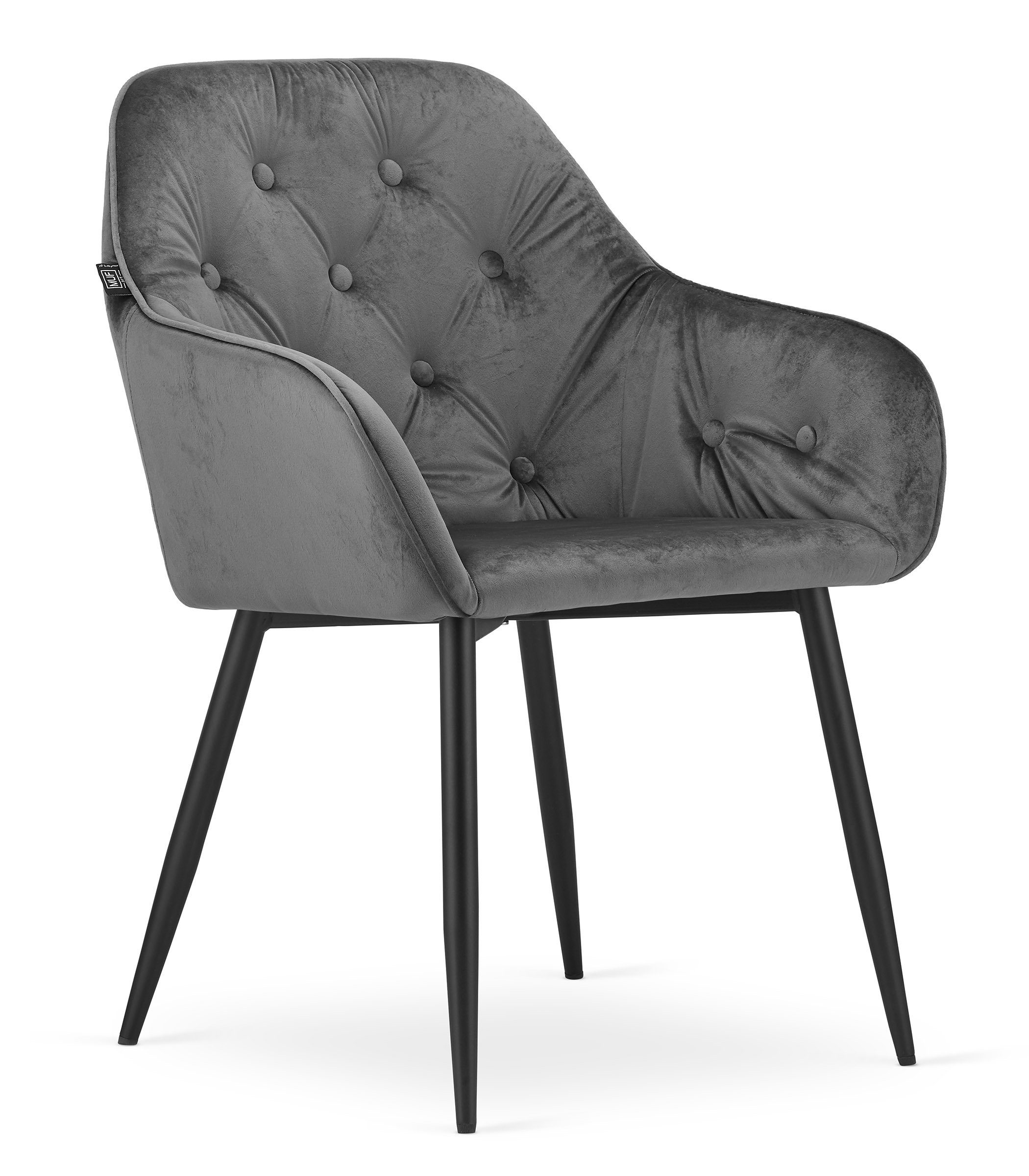 Home Collective Esszimmerstuhl 2er-Set mit Rückenlehne und Armlehne, gepolsterter Stuhl, Samtstoff, mit Metallbeinen, Büro 120 kg Sitzlast, grauer Samt schwarze Beine