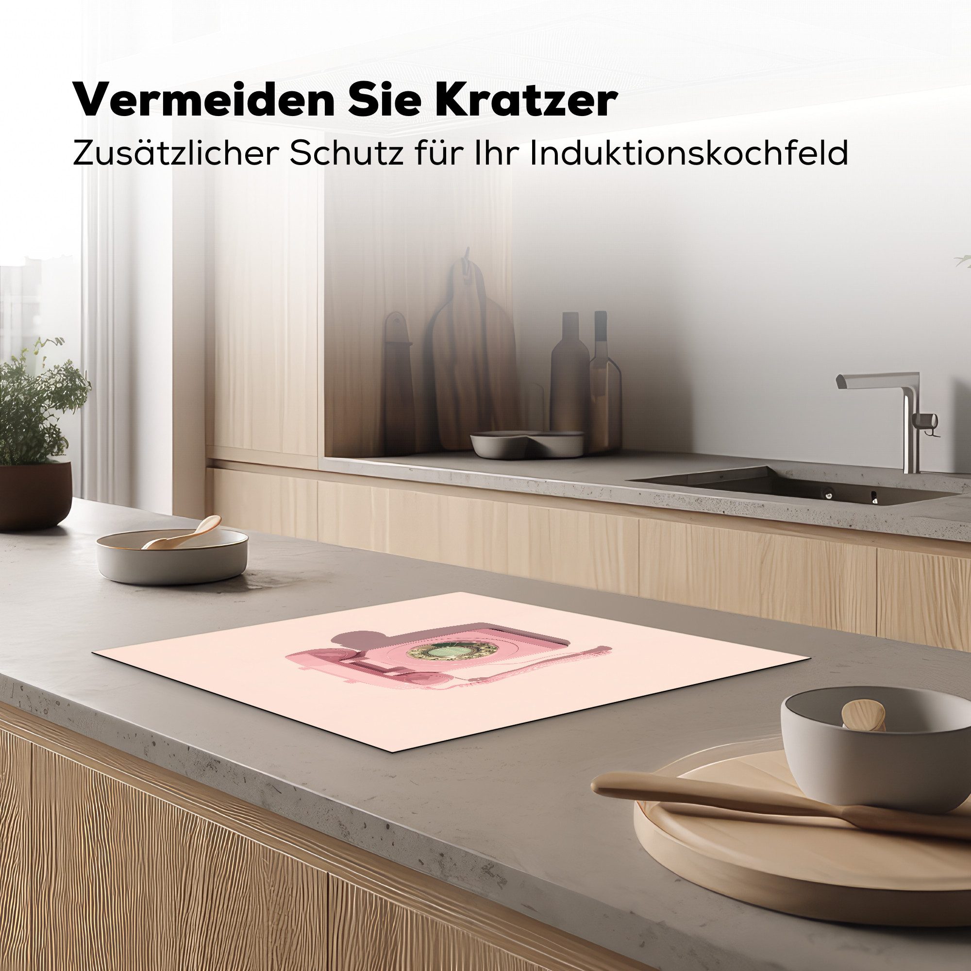 MuchoWow Herd-Abdeckplatte Drehbares Telefon - Retro - Rosa, Vinyl, (1 tlg), Abdeckplatte für Ceranfeld, Herd Inductionsmatte, 60x50 cm