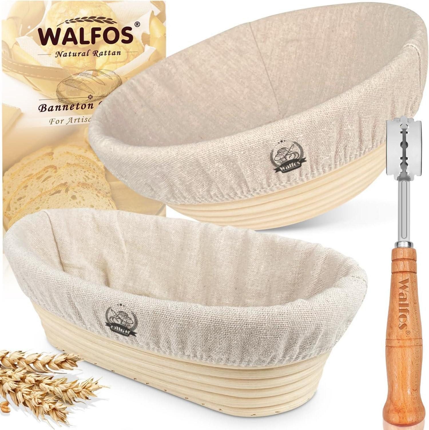 Back-Set Gärkorb Set für Brotbacken 2er Runde+Oval 23cm+25cm mit Bäckermesser