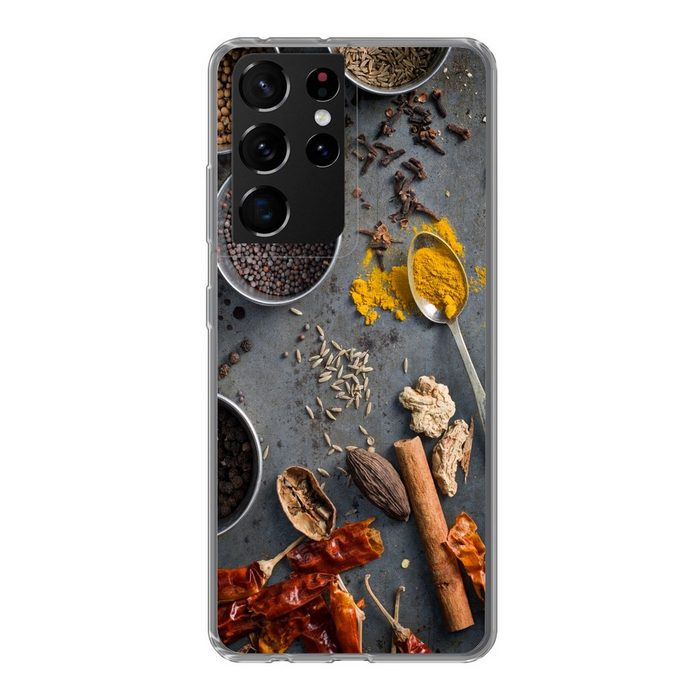 MuchoWow Handyhülle Kräuter - Löffel - Schale - Lebensmittel - Gewürze Phone Case Handyhülle Samsung Galaxy S21 Ultra Silikon Schutzhülle