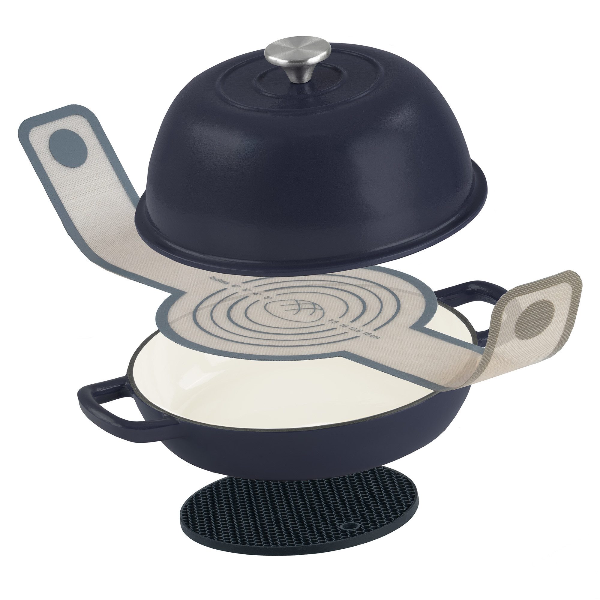 Mahlzeit Kochtopf Gusseisen Brottopf Set emailliert, 6,4 Liter, Blue Berry, Gusseisen, Ideal zum Backen von Broten