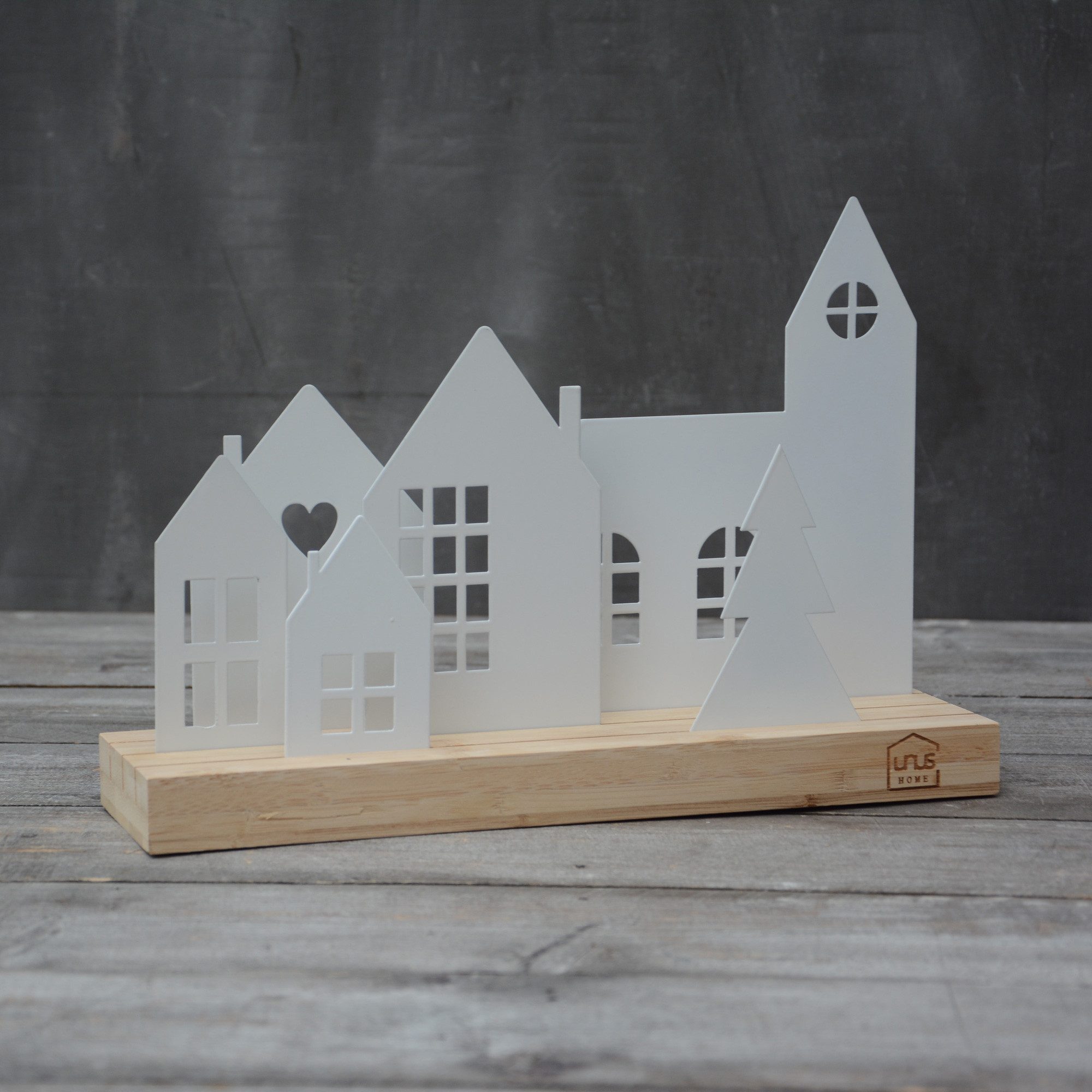 UNUS HOME Dekofigur Aufsteller Häuser Stadt (4 Häuser, 1 Kirche, 1 Baum, we günstig online kaufen