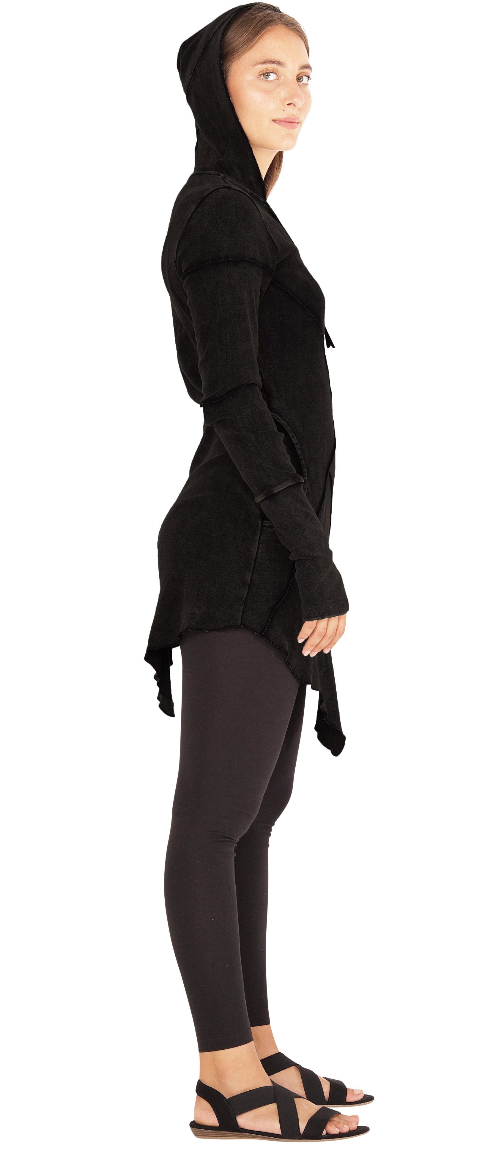 PUREWONDER A-Linien-Kleid Kleid aus Jersey mit Zipfelkapuze und Flechtung dr3 Schwarz XXL aus Jersey mit Zipfelkapuze