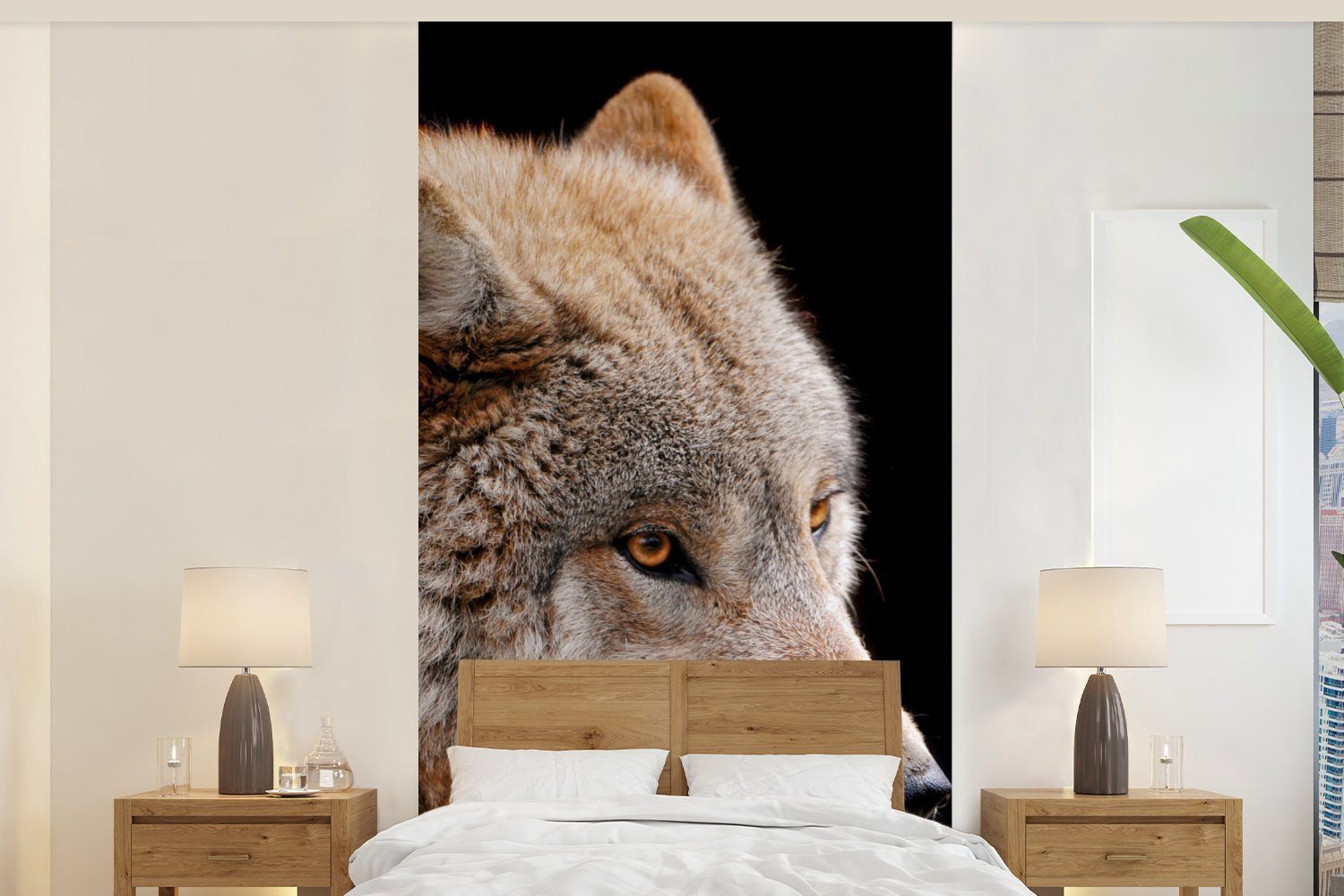 MuchoWow Fototapete Brauner Wolf, Matt, bedruckt, (2 St), Vliestapete für Wohnzimmer Schlafzimmer Küche, Fototapete