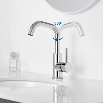 AuraLum pro Waschtischarmatur Chrom Wasserhahn Bad Waschtischarmatur Mischbatterie 360° Drehbar für Badezimmer
