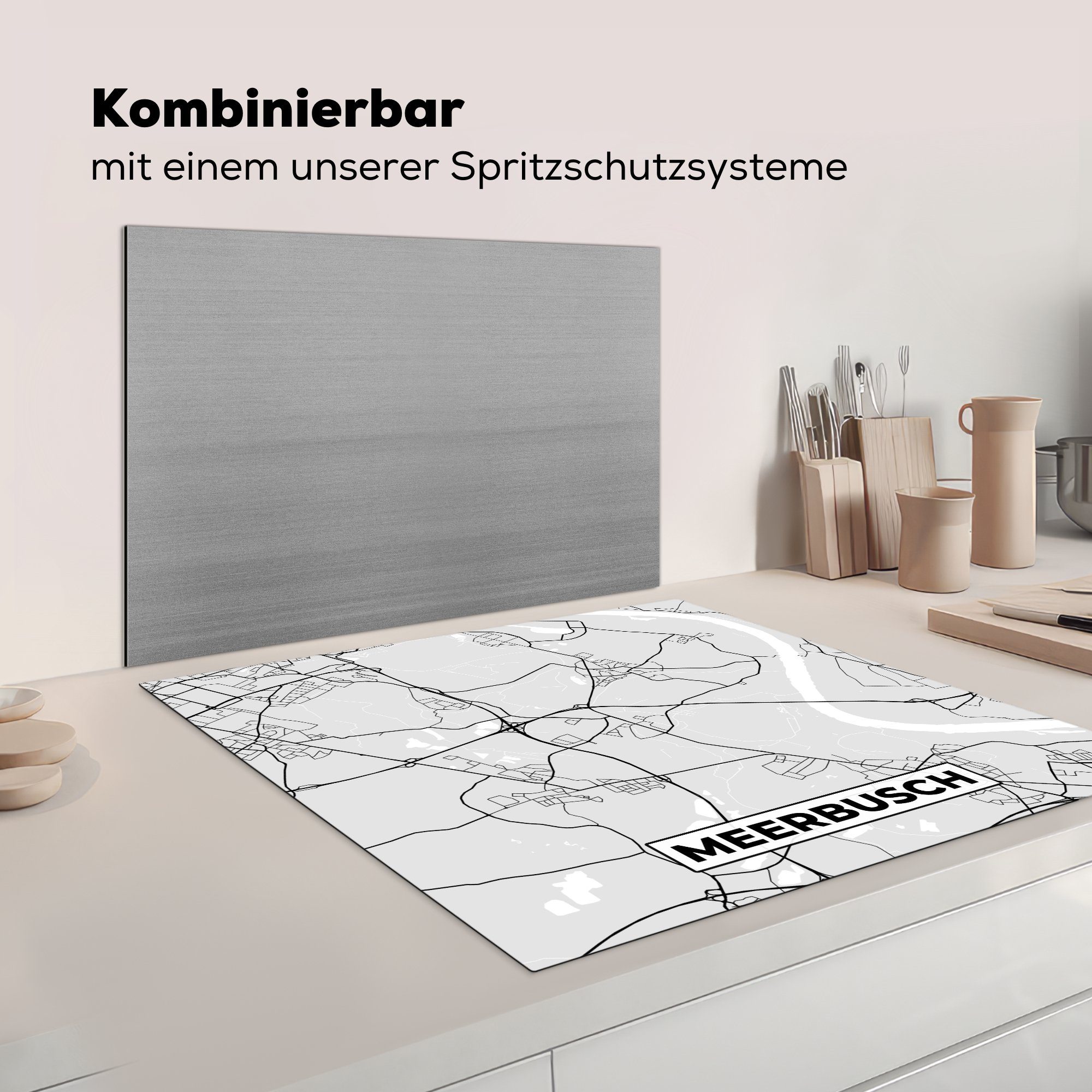 cm, Meerbusch, Herdblende-/Abdeckplatte Karte küche Vinyl, - MuchoWow Arbeitsplatte 78x78 - Ceranfeldabdeckung, für Stadtplan tlg), - Deutschland (1