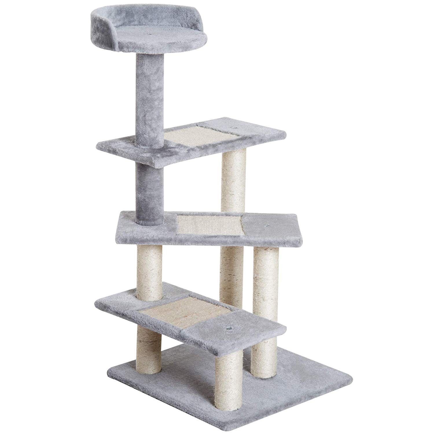 PawHut stabiler Katzenbaum, Belastbarkeit 15 kg, Katzentreppe 3 Stufen, Beige, Grau, 48,5 x 48,5 x 100 cm   Aosom von PawHut