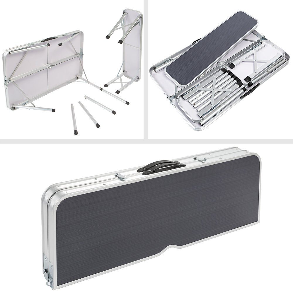 Casaria Campingtisch (3-St), Klappbar mit Bänken 90x60cm Alu Falttisch Leicht Camping Zubehör Grau