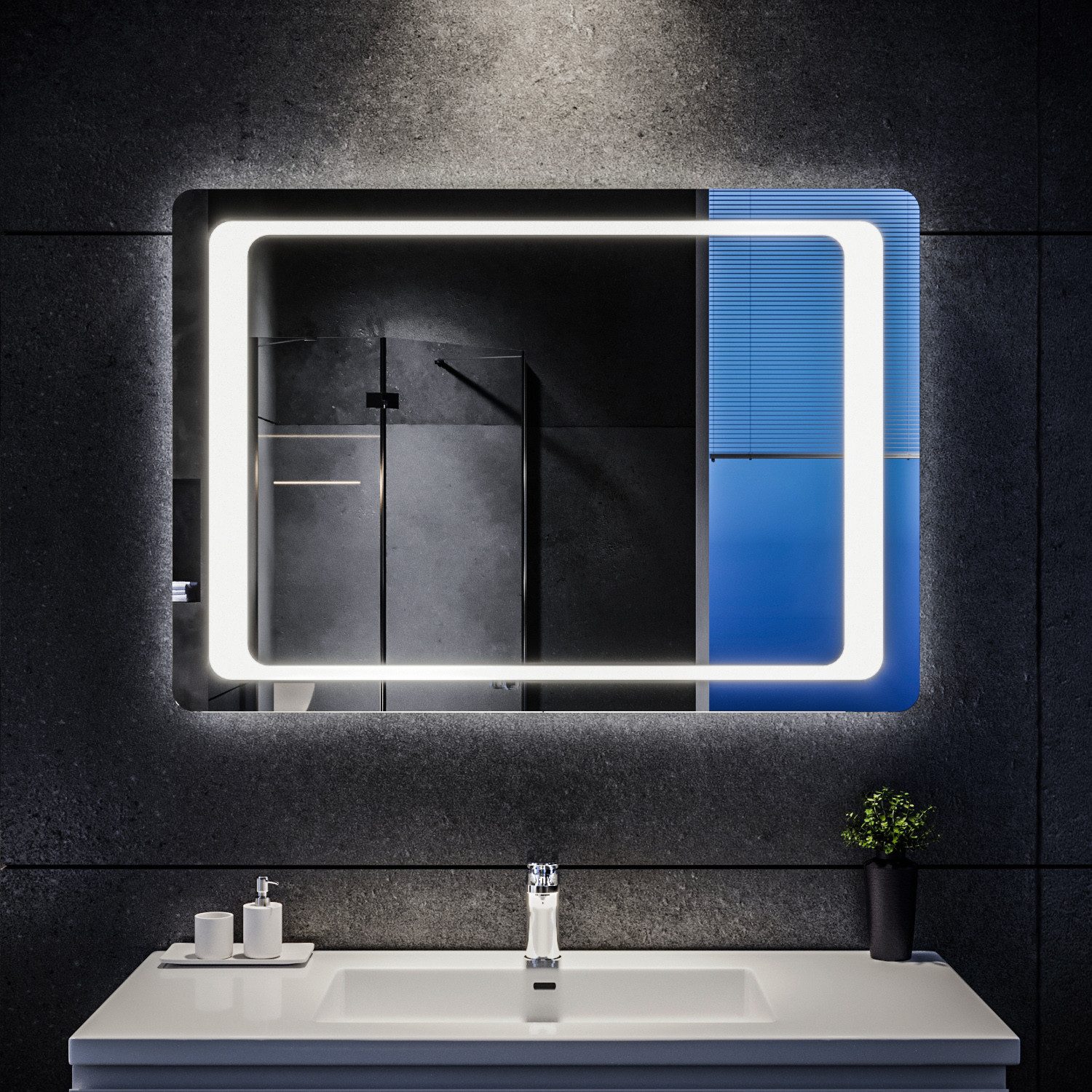 SONNI Badspiegel Badspiegel Badspiegel mit Beleuchtung 100 x 70cm LED Badpiegel, mit Anti-Beschlag-Funktion, Sensor-Schalter, Innenfokuslicht