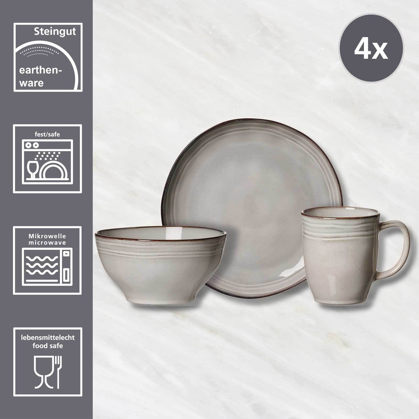 Ritzenhoff & Breker Frühstücks-Geschirrset Kendra Frühstücks-Set 12er Set (12-tlg), 4 Personen, Steingut