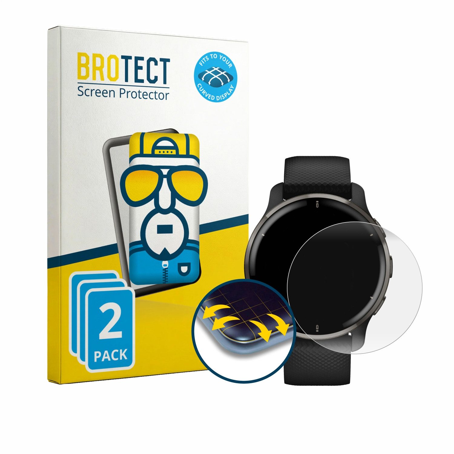 BROTECT Displayschutzfolie Fullscreen Schutzfolie für Garmin Venu 2 Plus, 2 Stück, Displayschutz Folie Fullcover Klar Transparent