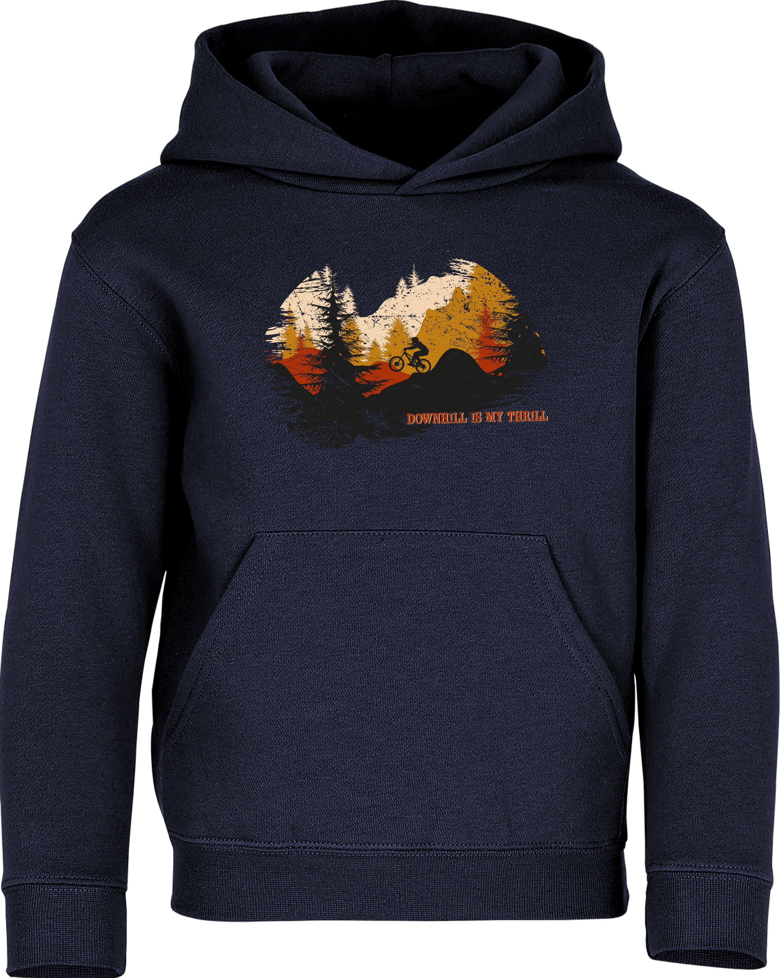 Baddery Kapuzenpullover Kinder Hoodie: "Downhill is my thrill" - MTB Mountain-Bike, hochwertiger Siebdruck
