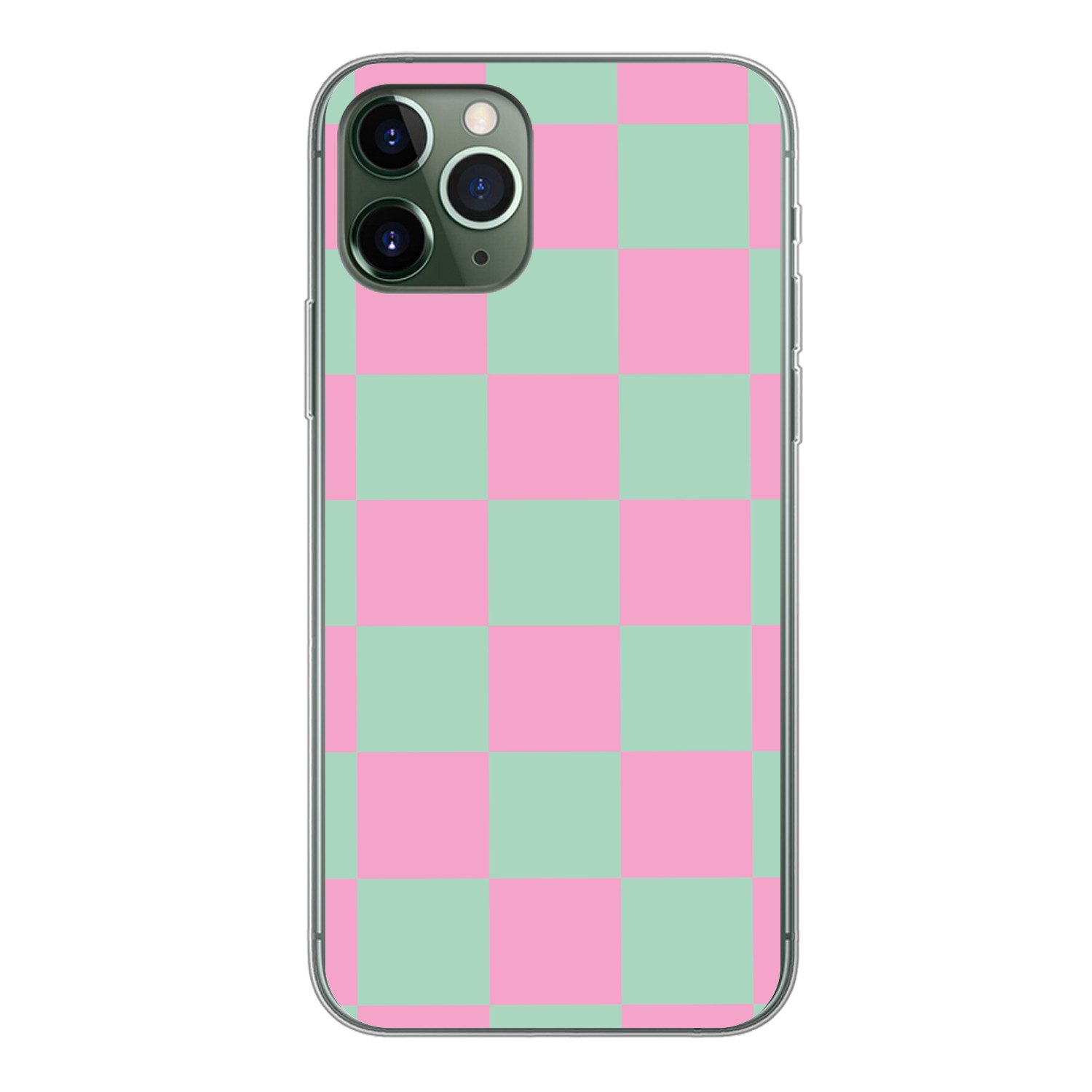 MuchoWow Handyhülle für Apple iPhone 11 Pro Schachbrettmuster - Grün - Rosa - Würfel, Smartphone-Bumper, Print, Handy Schutzhülle Dünn