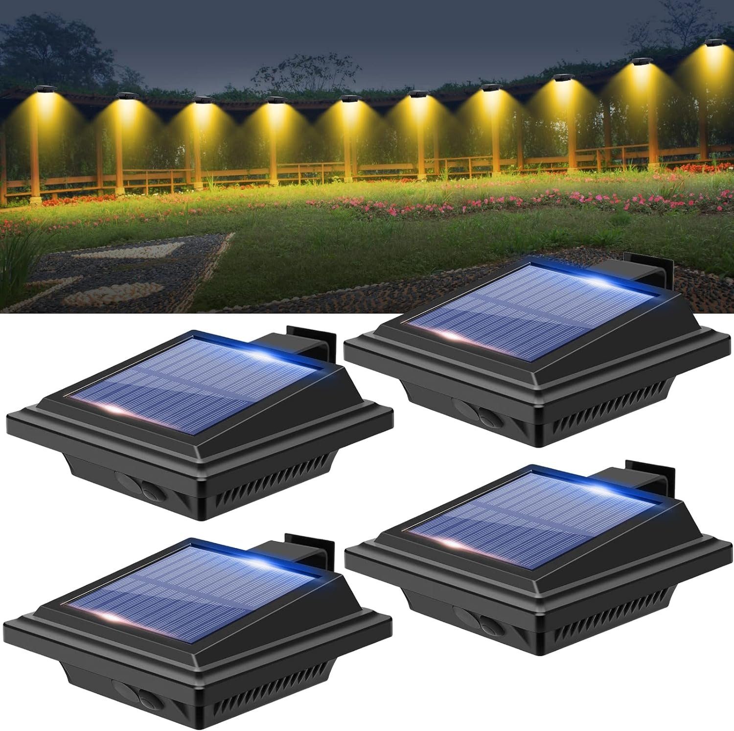 KEENZO LED Dachrinnenleuchte 4Stück 40LEDs Dachrinnen Solarleuchten Wegeleuchte für Haus, Zaun, Warmweiß | Solarleuchten