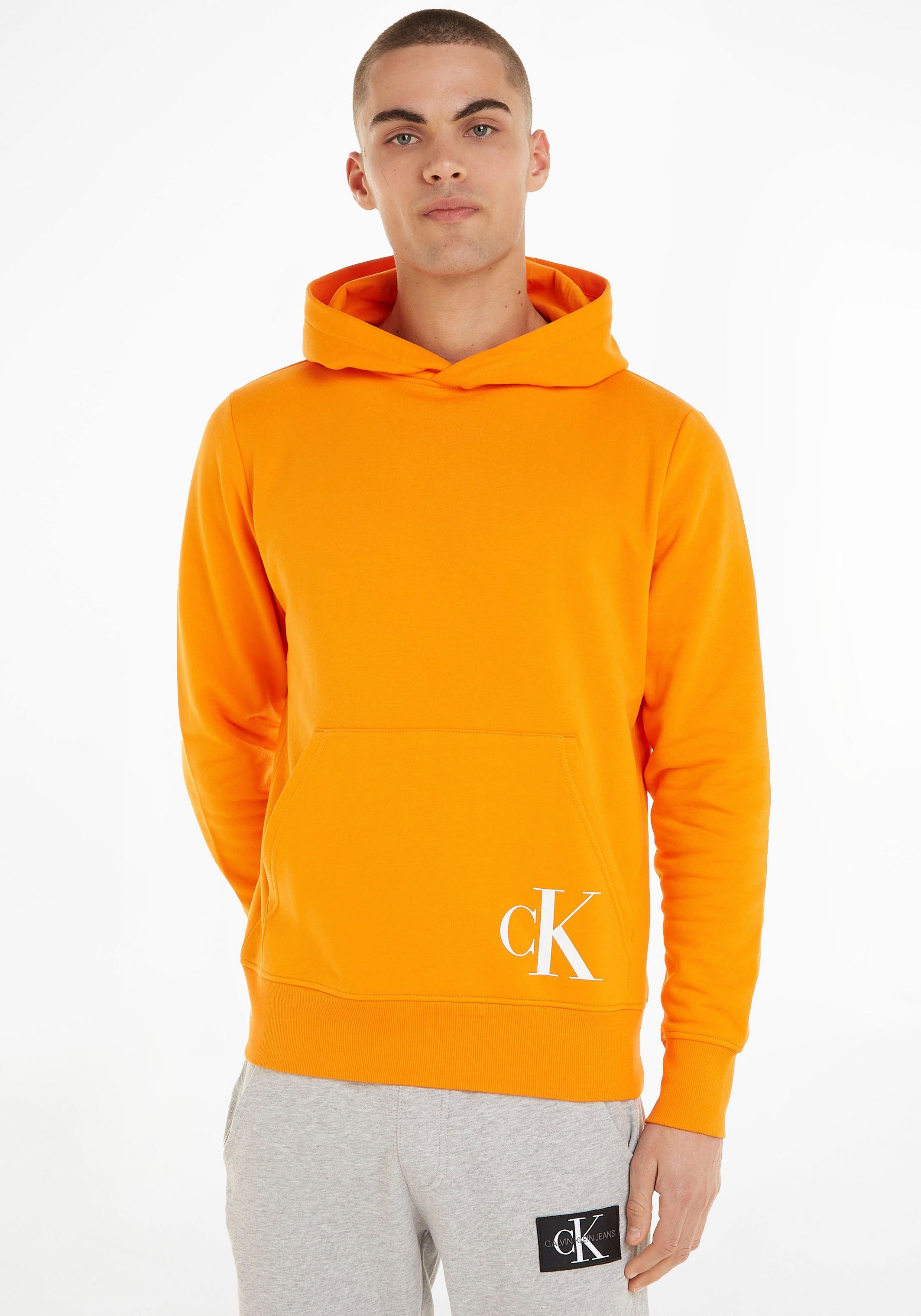 Klein Klein Logodruck Jeans Vibrant Orange Kapuzensweatshirt Calvin mit Calvin