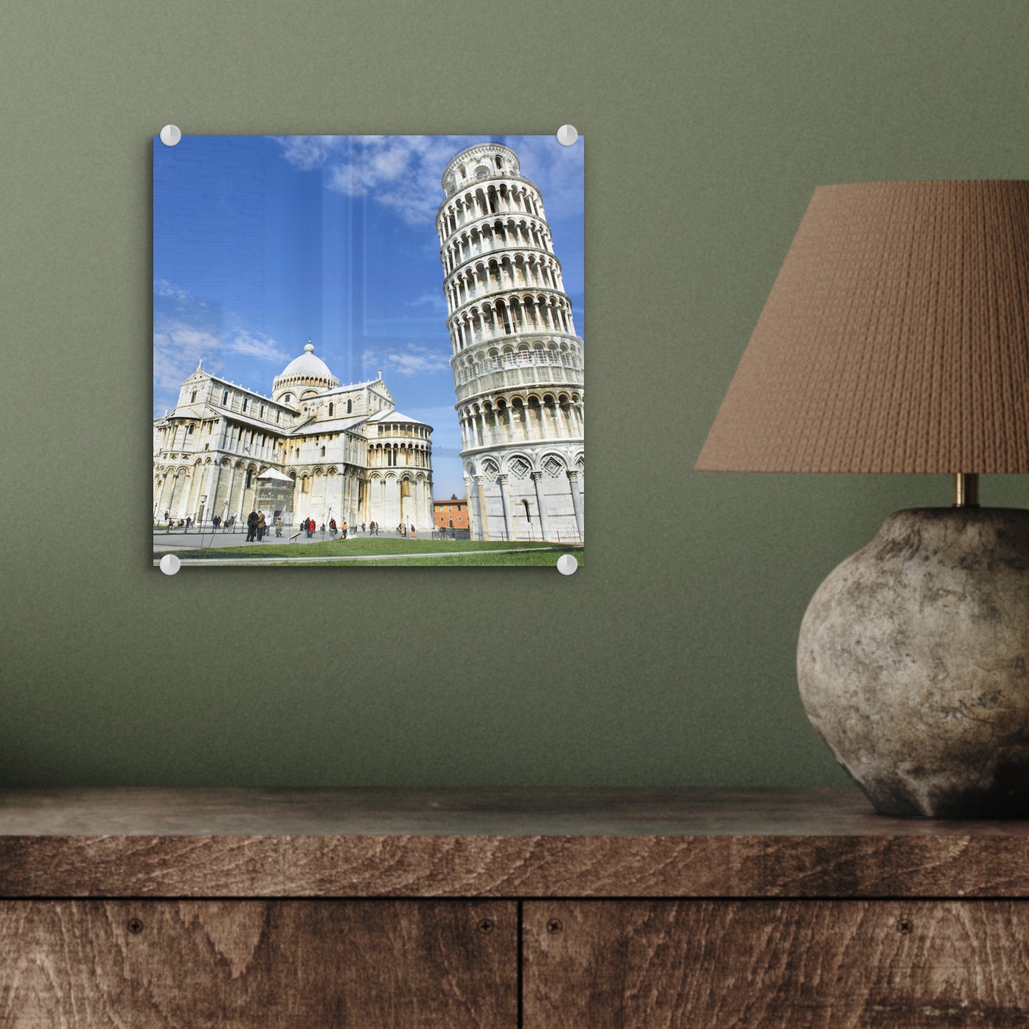 Foto (1 Kathedrale Acrylglasbild Glasbilder Turm - Pisa St), Bilder auf neben Glas Santa von - Glas auf Wanddekoration Wandbild Der Maria der - MuchoWow Assunta,