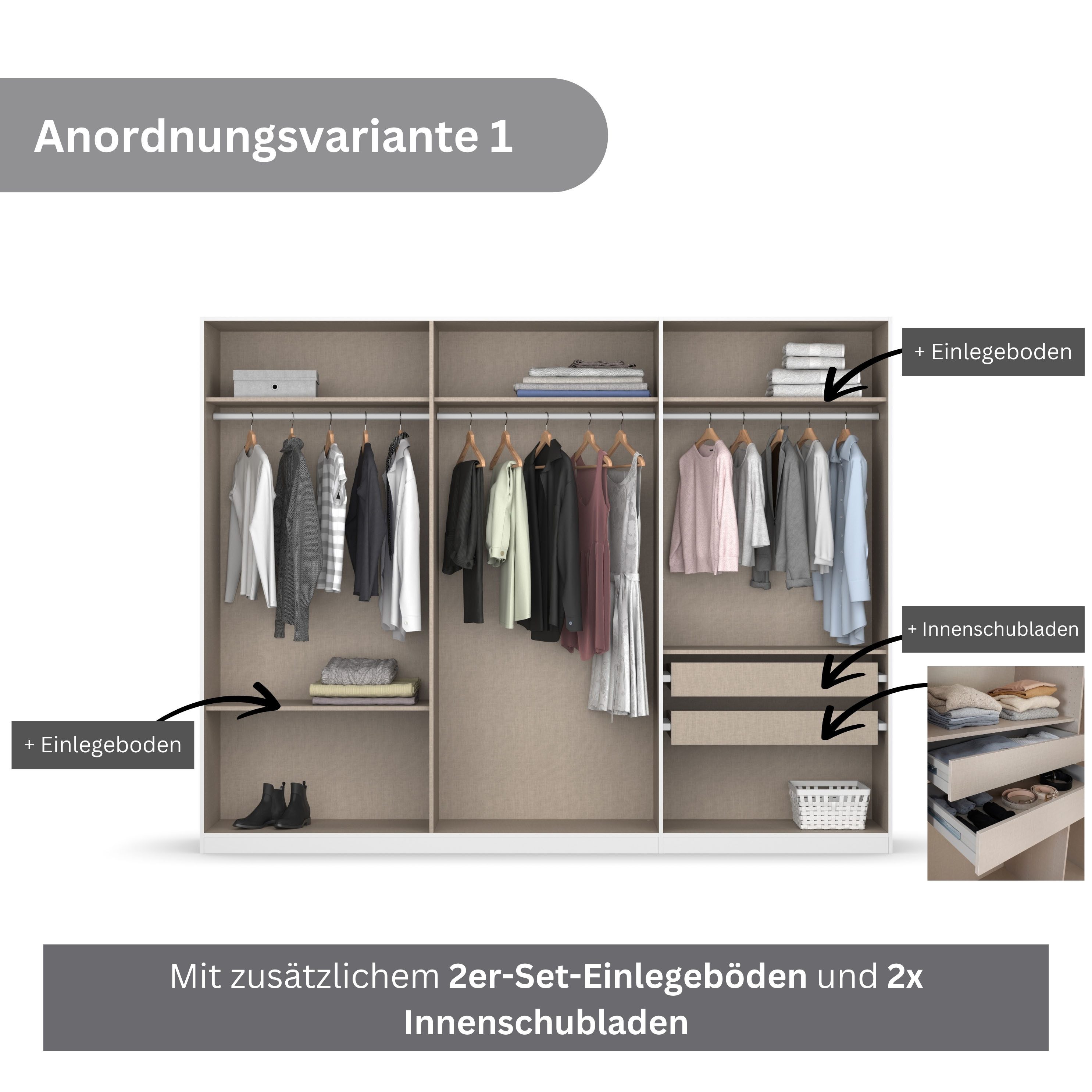 OTTO home Kleiderschrank Mehrzweckschrank Aktenschrank Möbel Mietswohnung Schlafzimmer KOLUNA (Breiten 181/226/271/315 cm Höhen 210/229 cm, elegante Hochglanz-Front) inkl. 2 Innenschubladen sowie extra Einlegeböden MADE IN GERMANY