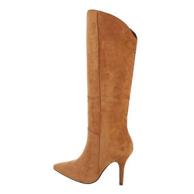 Ital-Design Damen Party & Clubwear High-Heel-Stiefel Pfennig-/Stilettoabsatz High-Heel Stiefel in Camel