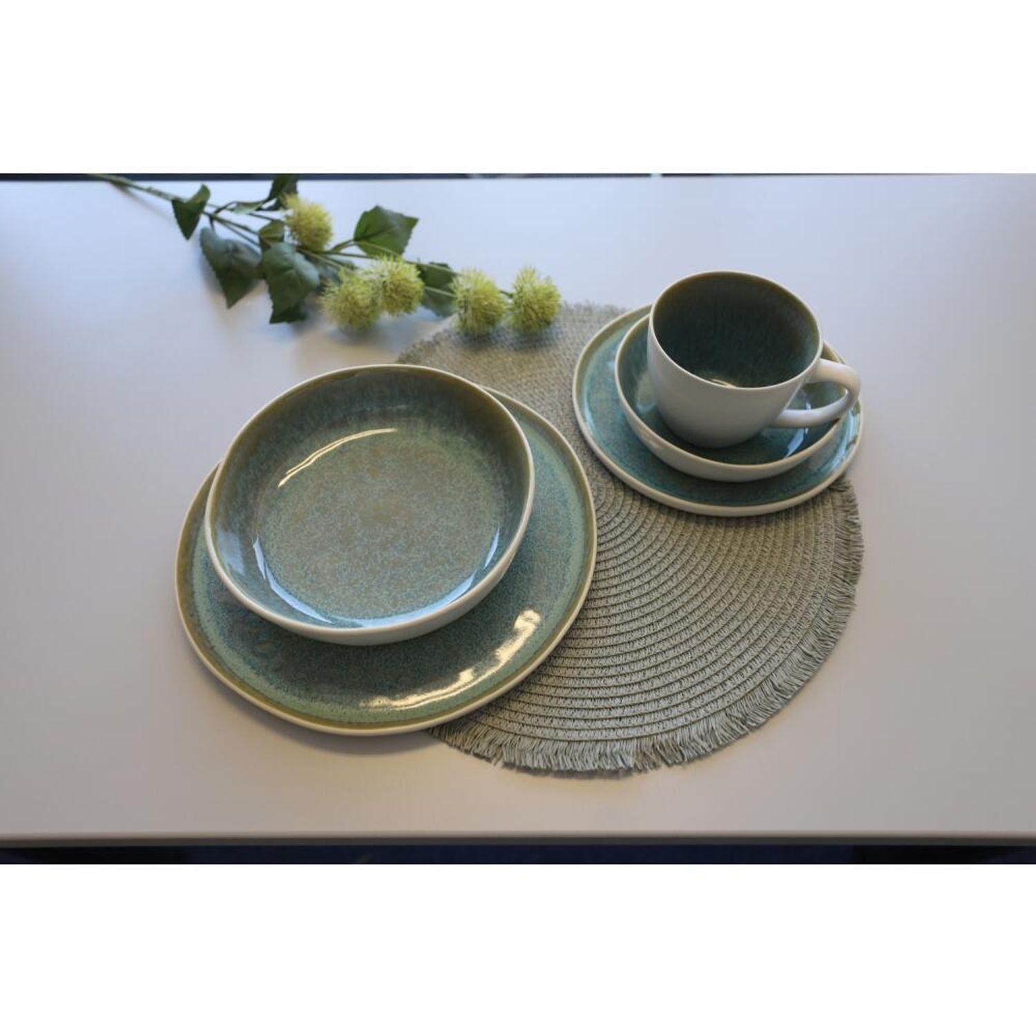 BURI Teller 16x Keramik Rund 27cm Tisch Teller Servierplatt Speisen Glaze Reactive