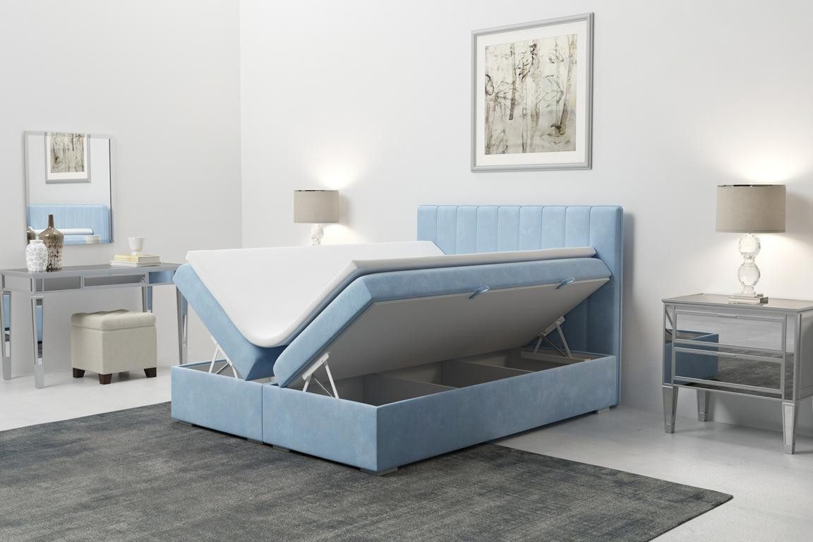 JVmoebel Boxspringbett Luxus Designerbett mit hohem Kopfteil und edlem Textilbezug (1-St)