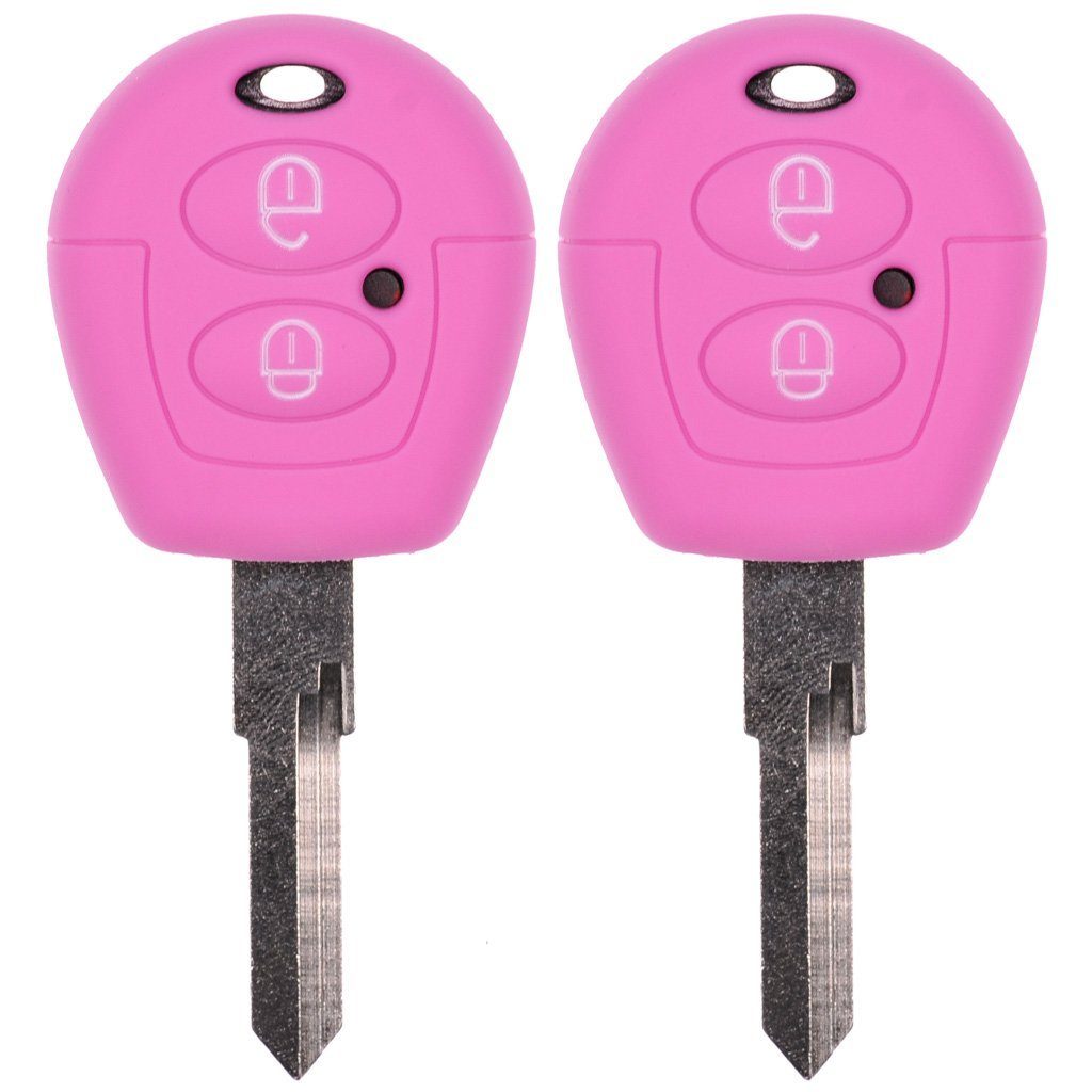 mt-key Schlüsseltasche 2x Autoschlüssel Silikon Schutzhülle im 2er-Set, für VW SEAT Skoda T4 Fox Sharan Polo Cordoba 2 Tasten Fernbedienung Rosa
