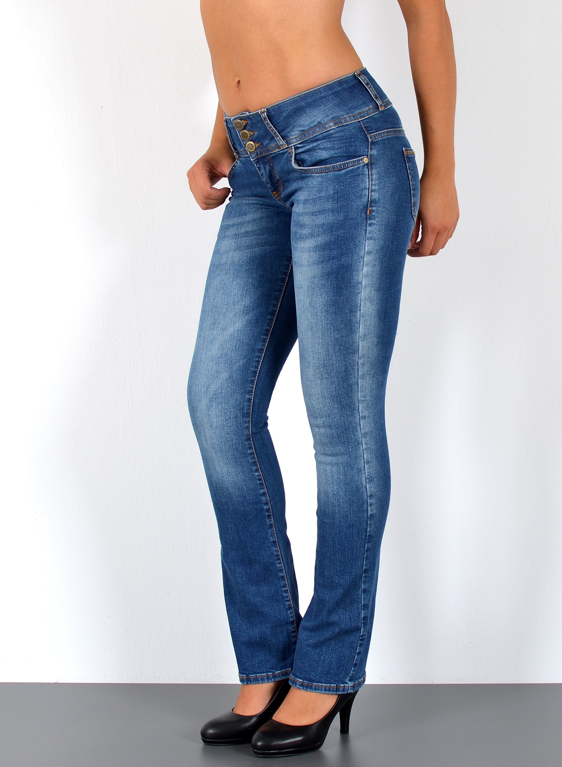 ESRA Bootcut-Jeans Low Waist Jeans Damen Bootcut Stretch Flared Jeans Wide günstig online kaufen
