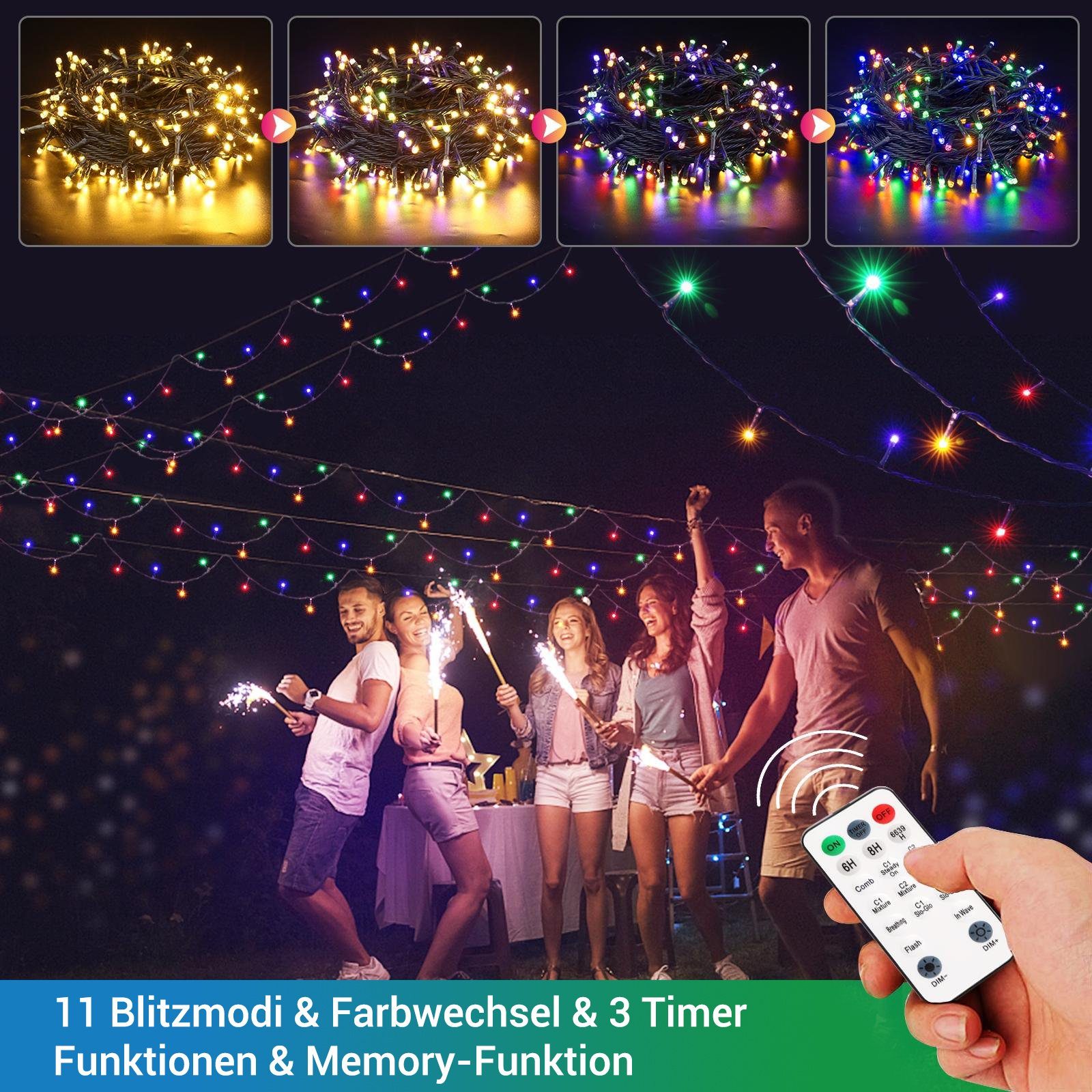 Elegear Lichterkette Lichterkette Weihnachtsbeleuchtung Außen Farben mit Fernbedienung, Dimmbar Bun, 20M LED Lichtervorhang, 4 200-flammig