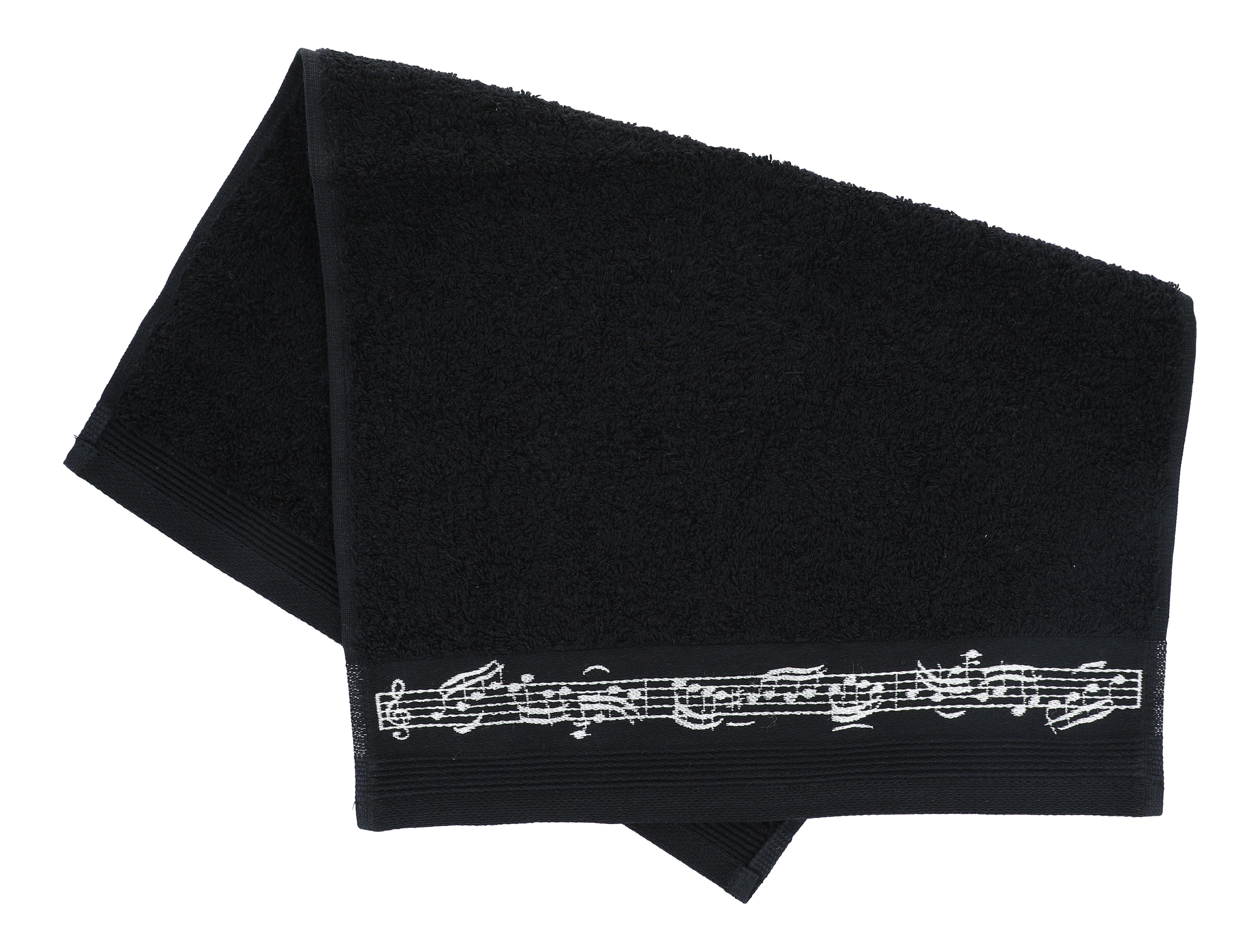 (1-St), mit Musik Gästehandtuch Notenbordüre, schwarzes Handtuch, frottana