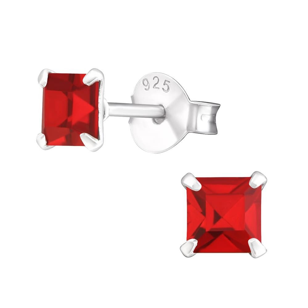 Ohrring-Set Ohrstecker eckig mit rotem Kristall aus .925 Silber Damen