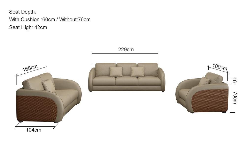 JVmoebel Wohnzimmer-Set, Sofagarnitur 3 2 Design Grau/Braun 1 Sofa Set Couchen Sitzer Polster Couch